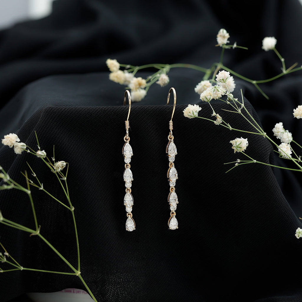 Lab Grown Diamond Earrings – Long Dangle Pear & Round Cut Dangling Jewelry