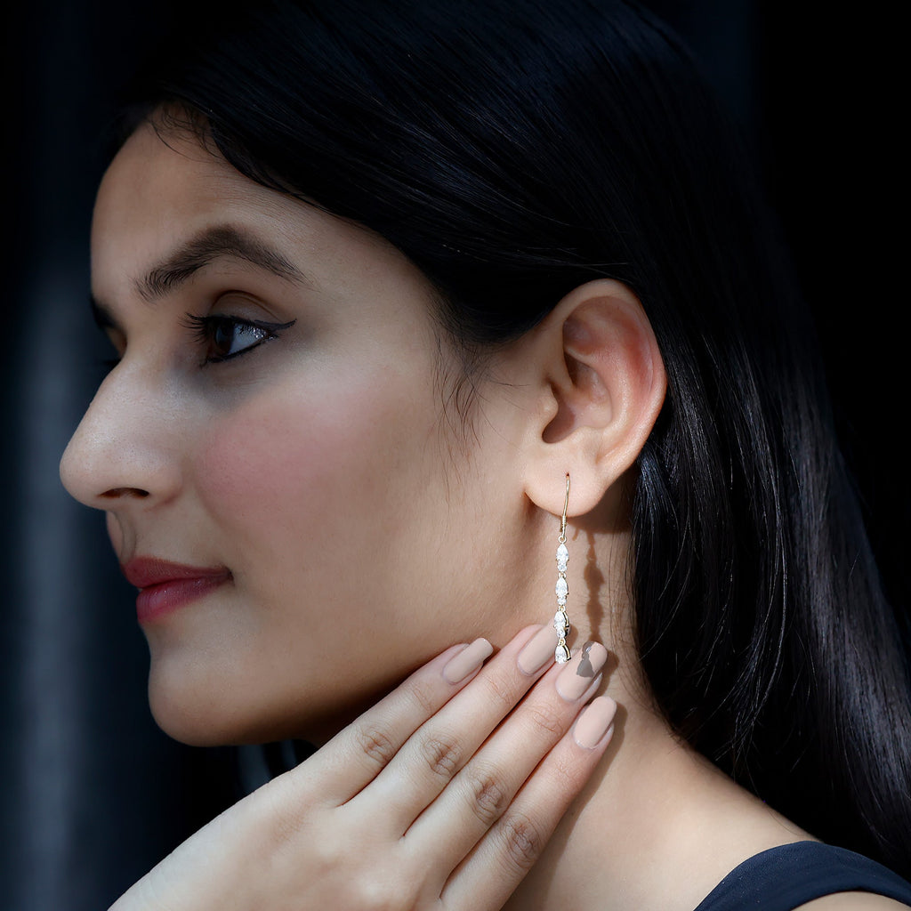 Lab Grown Diamond Earrings – Long Dangle Pear & Round Cut Dangling Jewelry