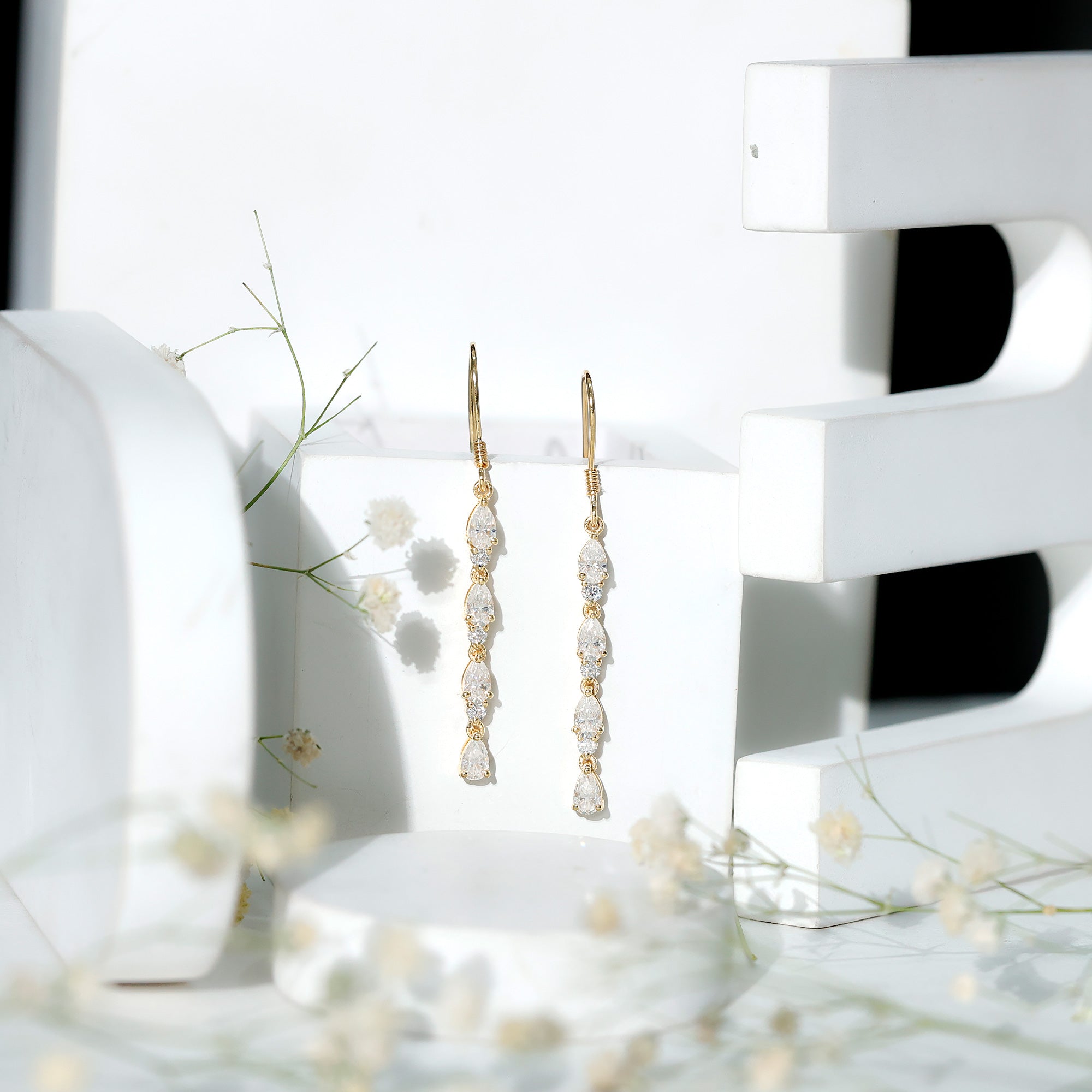 Lab Grown Diamond Earrings – Long Dangle Pear & Round Cut Dangling Jewelry