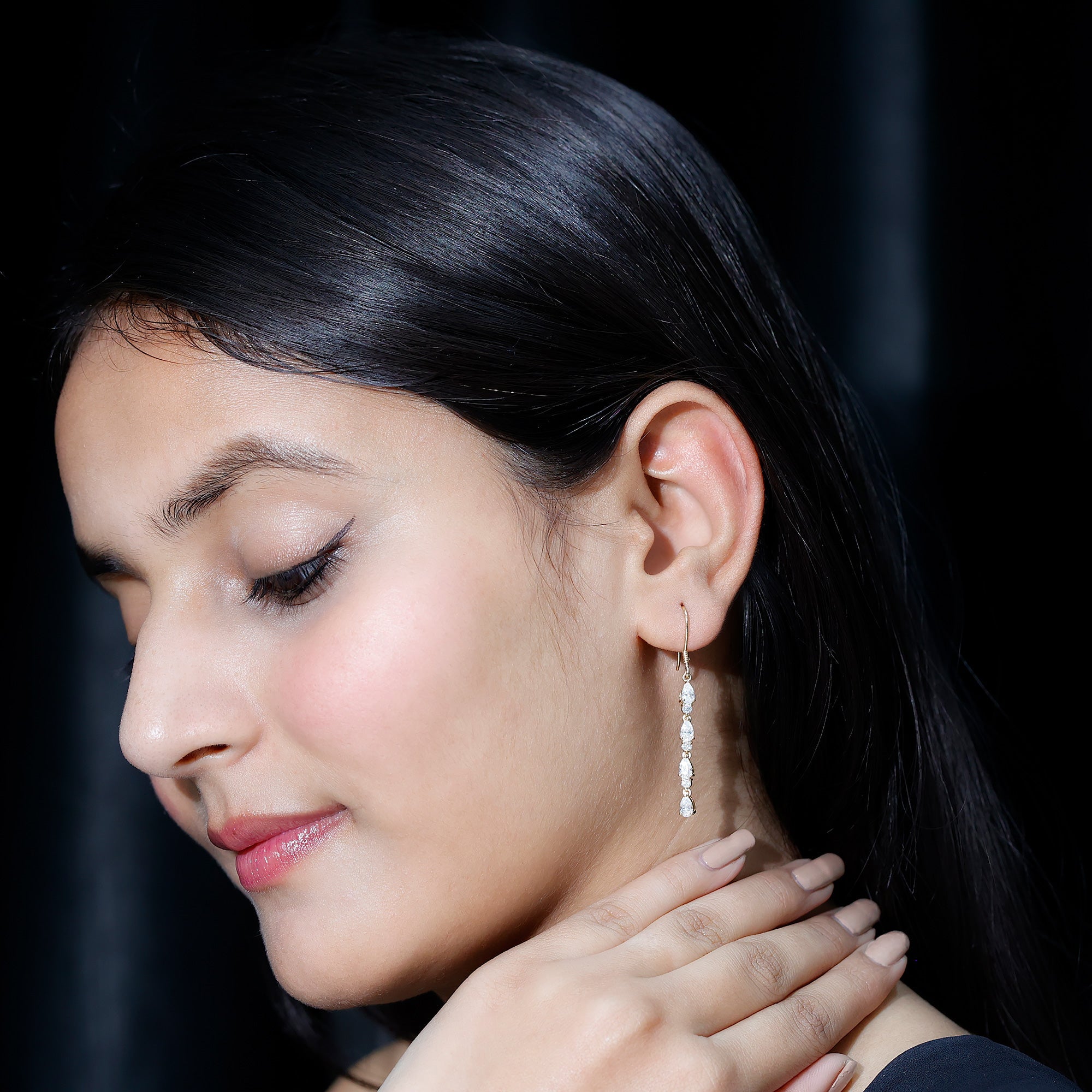 Lab Grown Diamond Earrings – Long Dangle Pear & Round Cut Dangling Jewelry