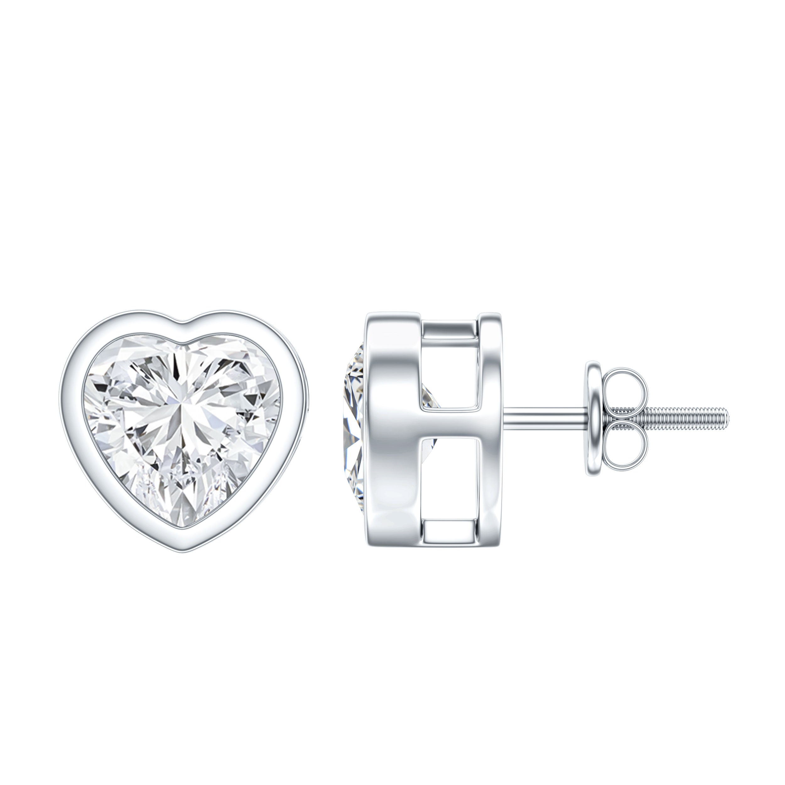 Lab Grown Diamond Earrings – 7mm Heart Shaped Bezel Set Studs with Screw Back Closure