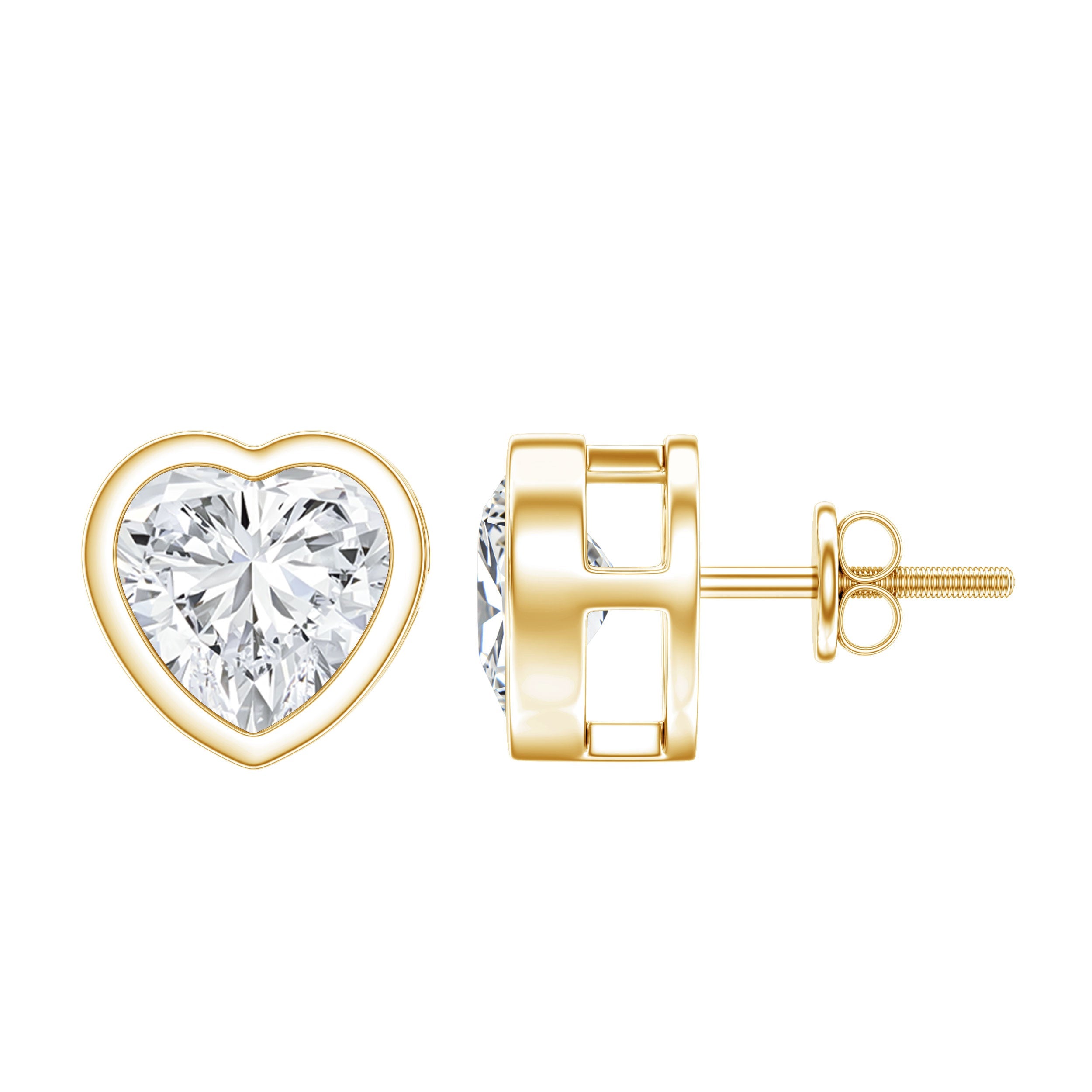 Lab Grown Diamond Earrings – 7mm Heart Shaped Bezel Set Studs with Screw Back Closure