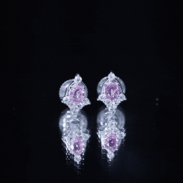 Sterling Silver Natural Pink Sapphire and Diamond Stud Earrings for Women