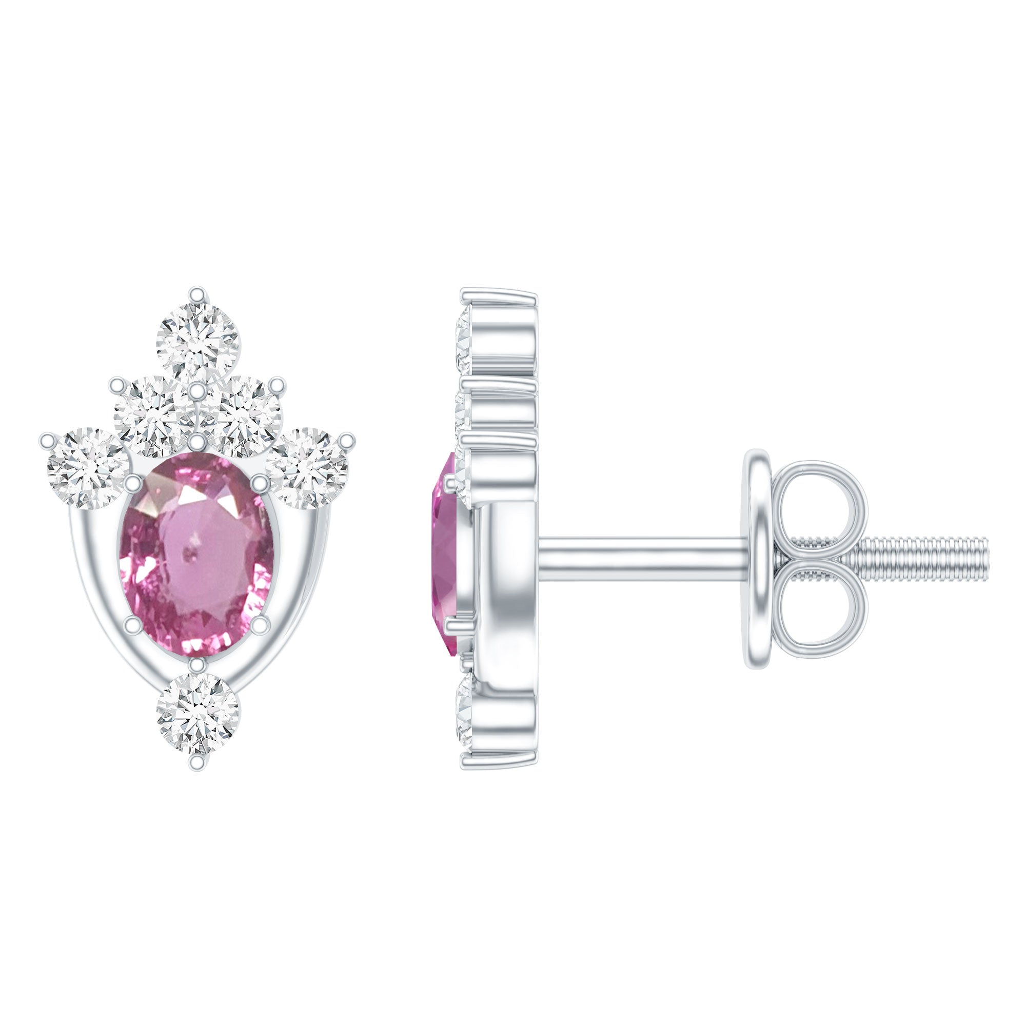 Sterling Silver Natural Pink Sapphire and Diamond Stud Earrings for Women