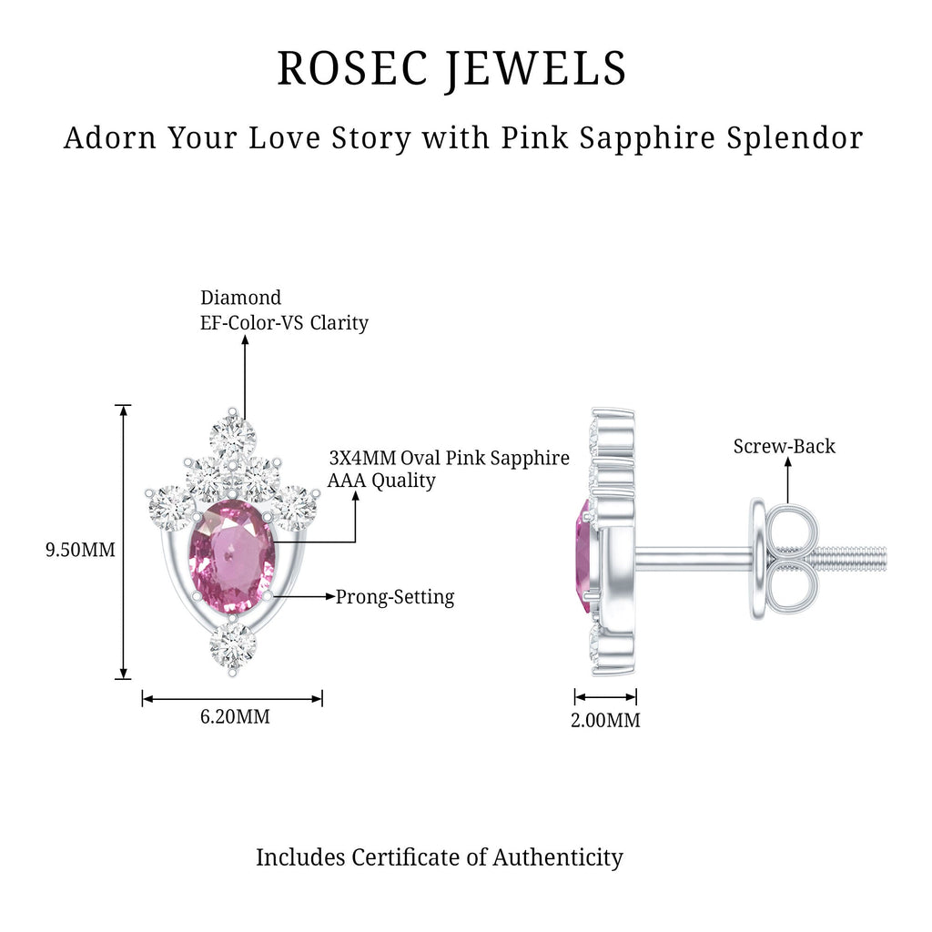 Sterling Silver Natural Pink Sapphire and Diamond Stud Earrings for Women