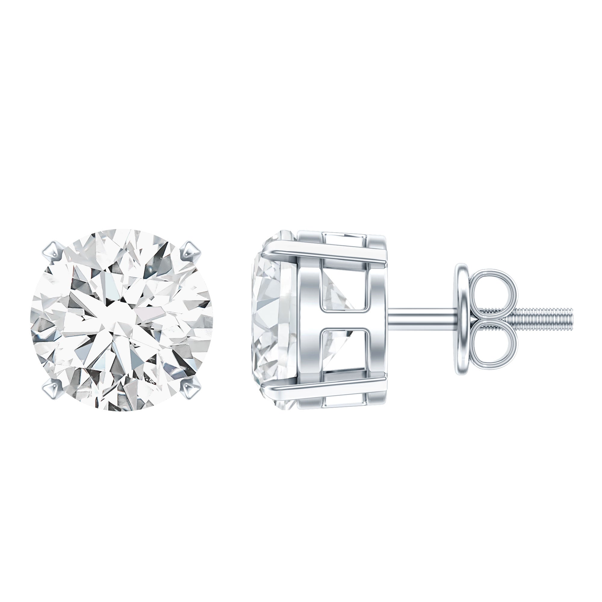 Moissanite Stud Earrings - 2.7 Carat Round Studs in Claw Setting by Rosec Jewels