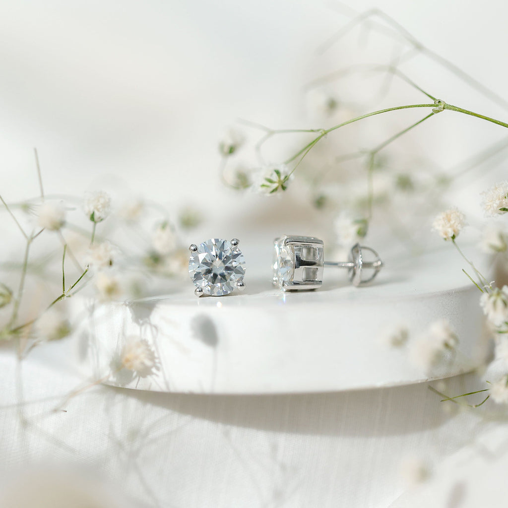 Moissanite Stud Earrings - 2.7 Carat Round Studs in Claw Setting by Rosec Jewels