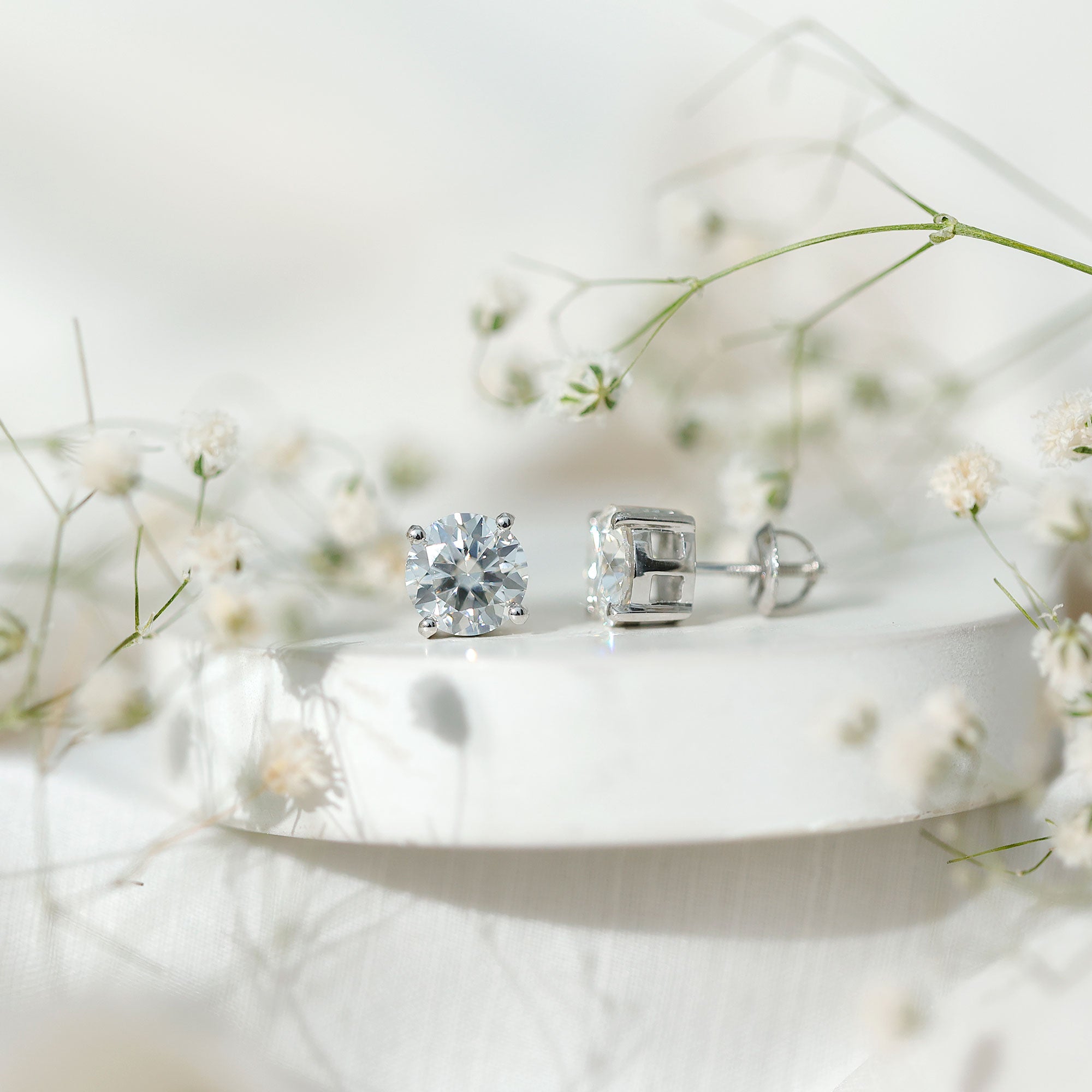 Moissanite Stud Earrings - 2.7 Carat Round Studs in Claw Setting by Rosec Jewels