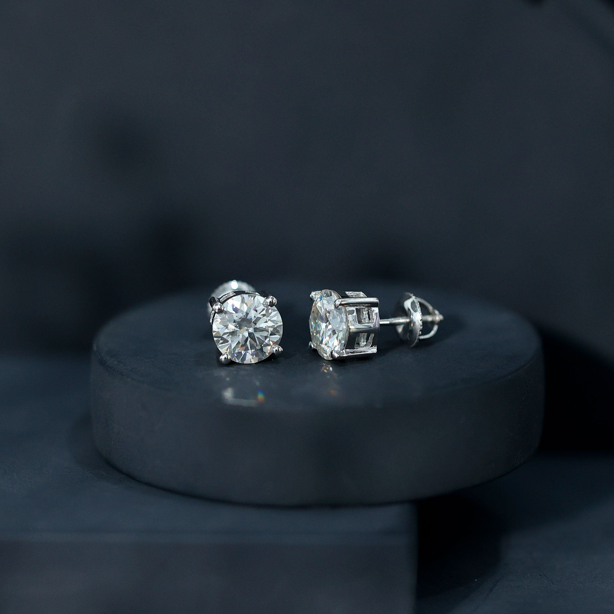 Moissanite Stud Earrings - 2.7 Carat Round Studs in Claw Setting by Rosec Jewels