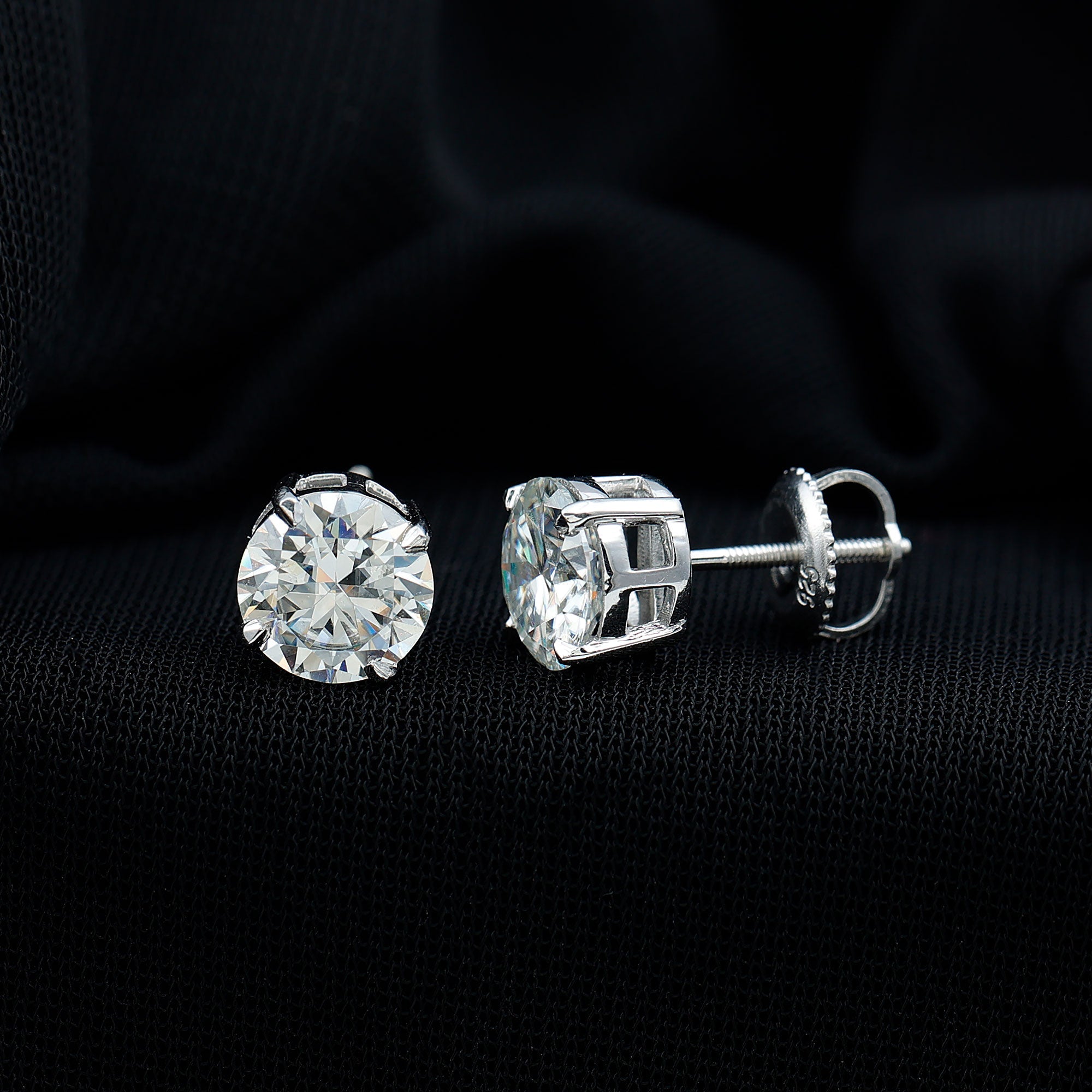 Moissanite Stud Earrings - 2.7 Carat Round Studs in Claw Setting by Rosec Jewels