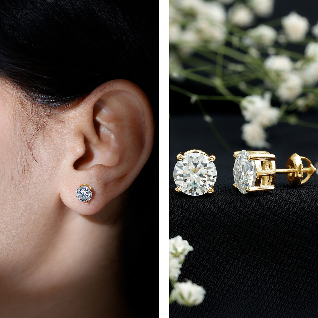 Moissanite Stud Earrings - 2.7 Carat Round Studs in Claw Setting by Rosec Jewels