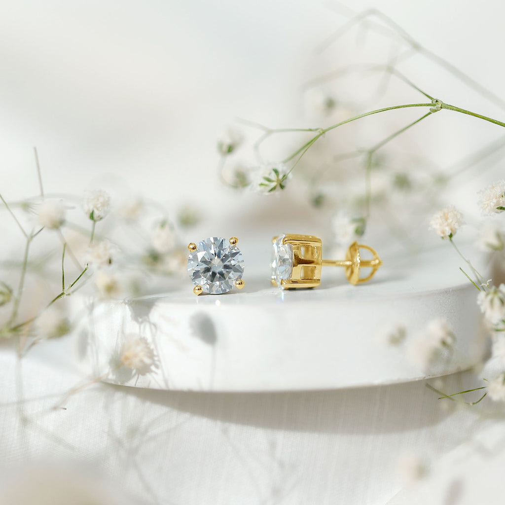 Moissanite Stud Earrings - 2.7 Carat Round Studs in Claw Setting by Rosec Jewels
