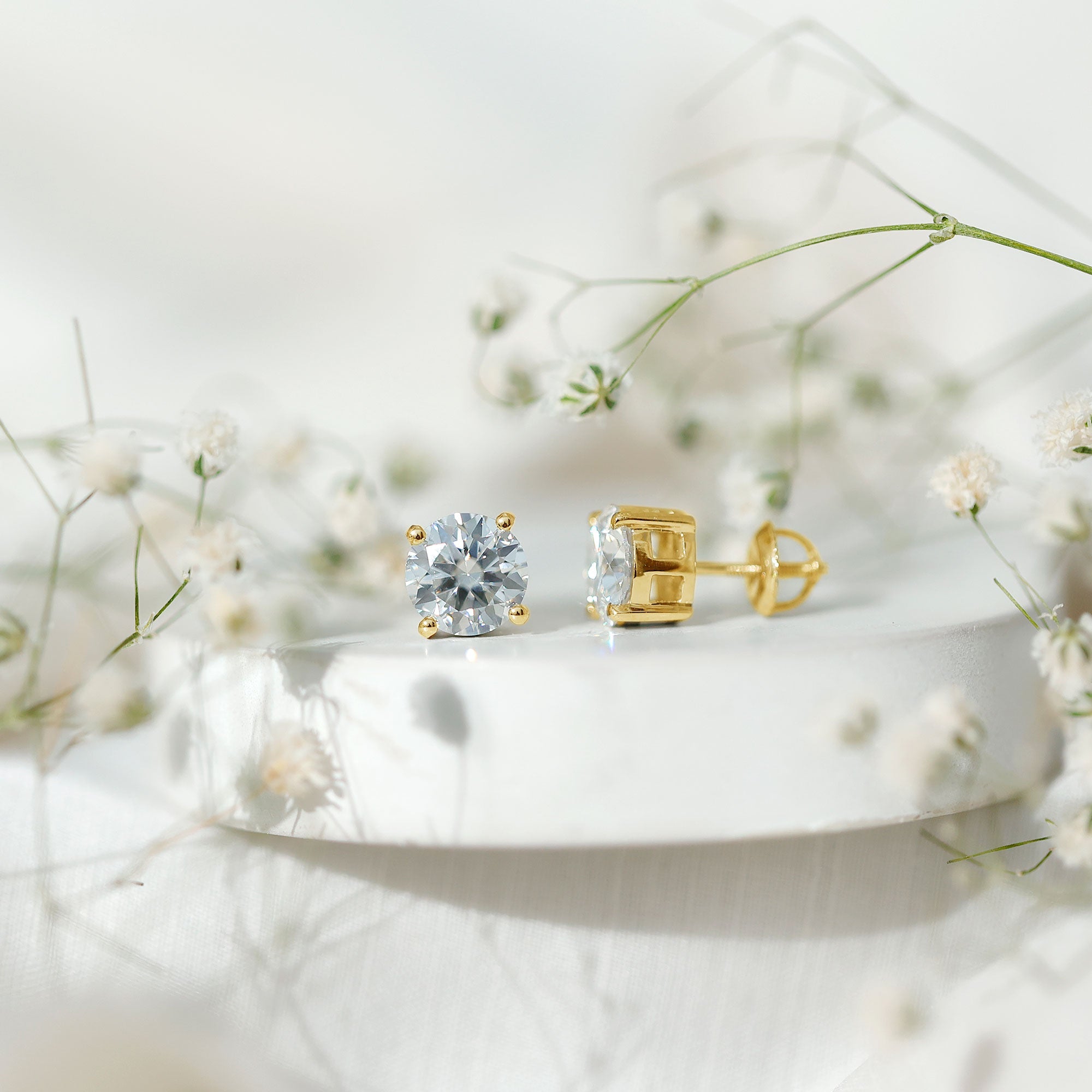 Moissanite Stud Earrings - 2.7 Carat Round Studs in Claw Setting by Rosec Jewels
