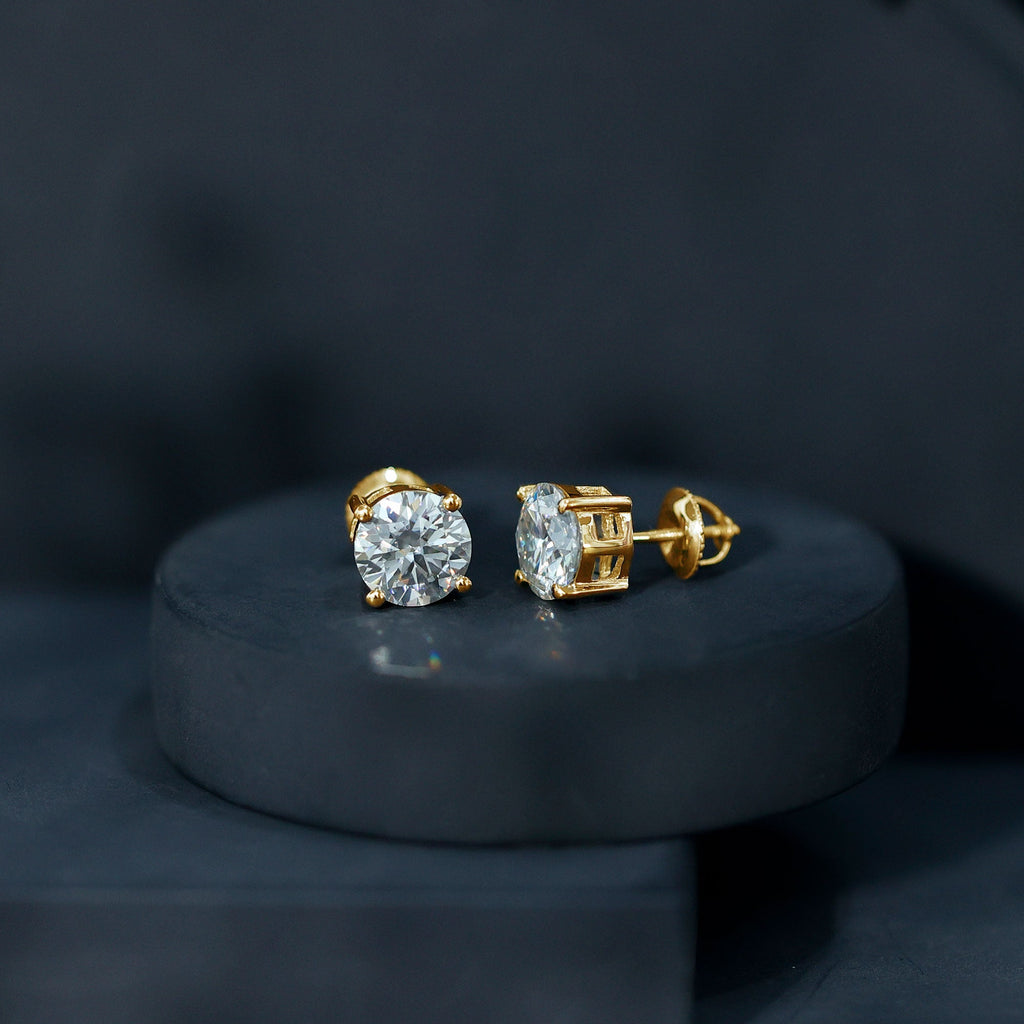 Moissanite Stud Earrings - 2.7 Carat Round Studs in Claw Setting by Rosec Jewels