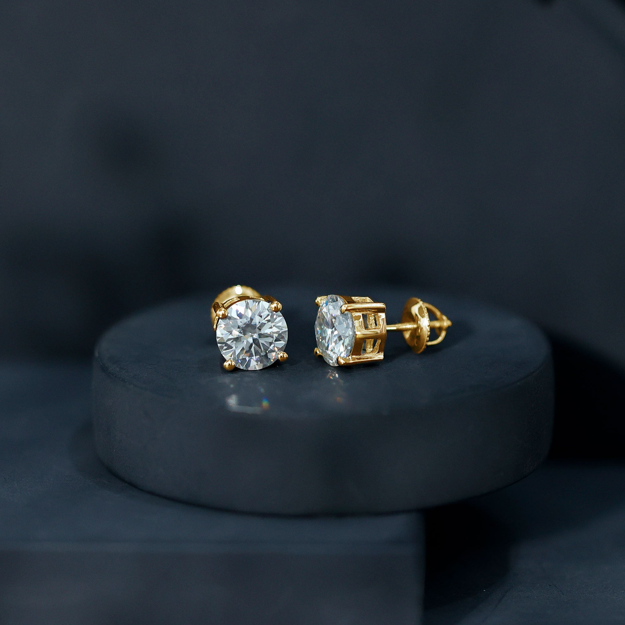 Moissanite Stud Earrings - 2.7 Carat Round Studs in Claw Setting by Rosec Jewels