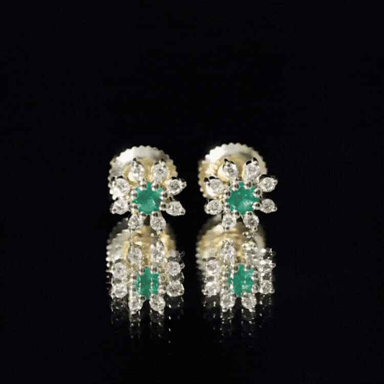 Emerald Floral Earrings – Diamond Stud Earrings With Prong Setting & Secure Screw Back
