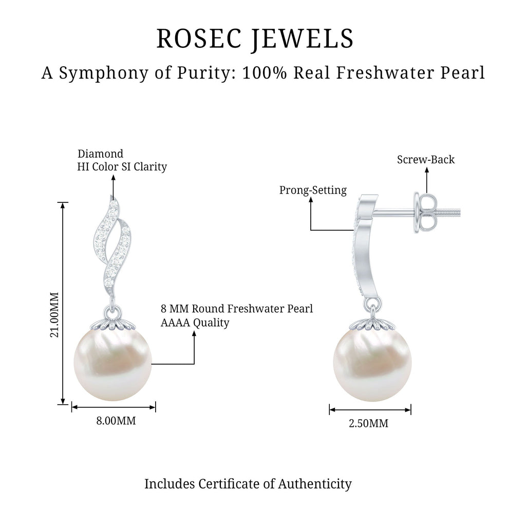 Freshwater Pearl Earrings | Classic Pearl Drop & Diamond Accent Design