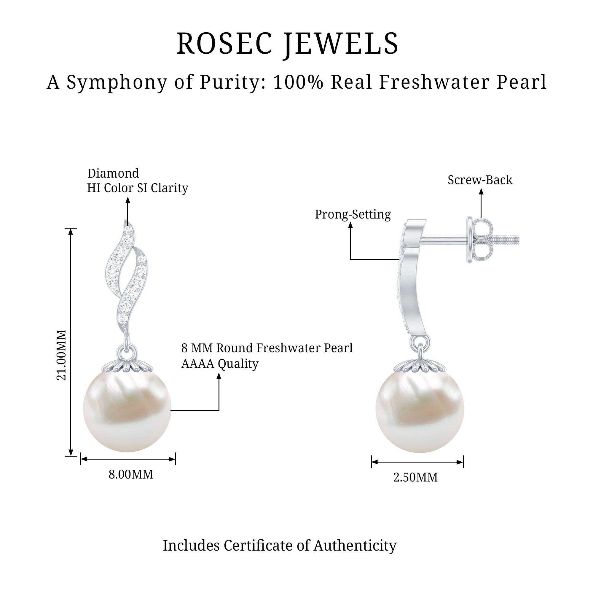 Freshwater Pearl Earrings | Classic Pearl Drop & Diamond Accent Design