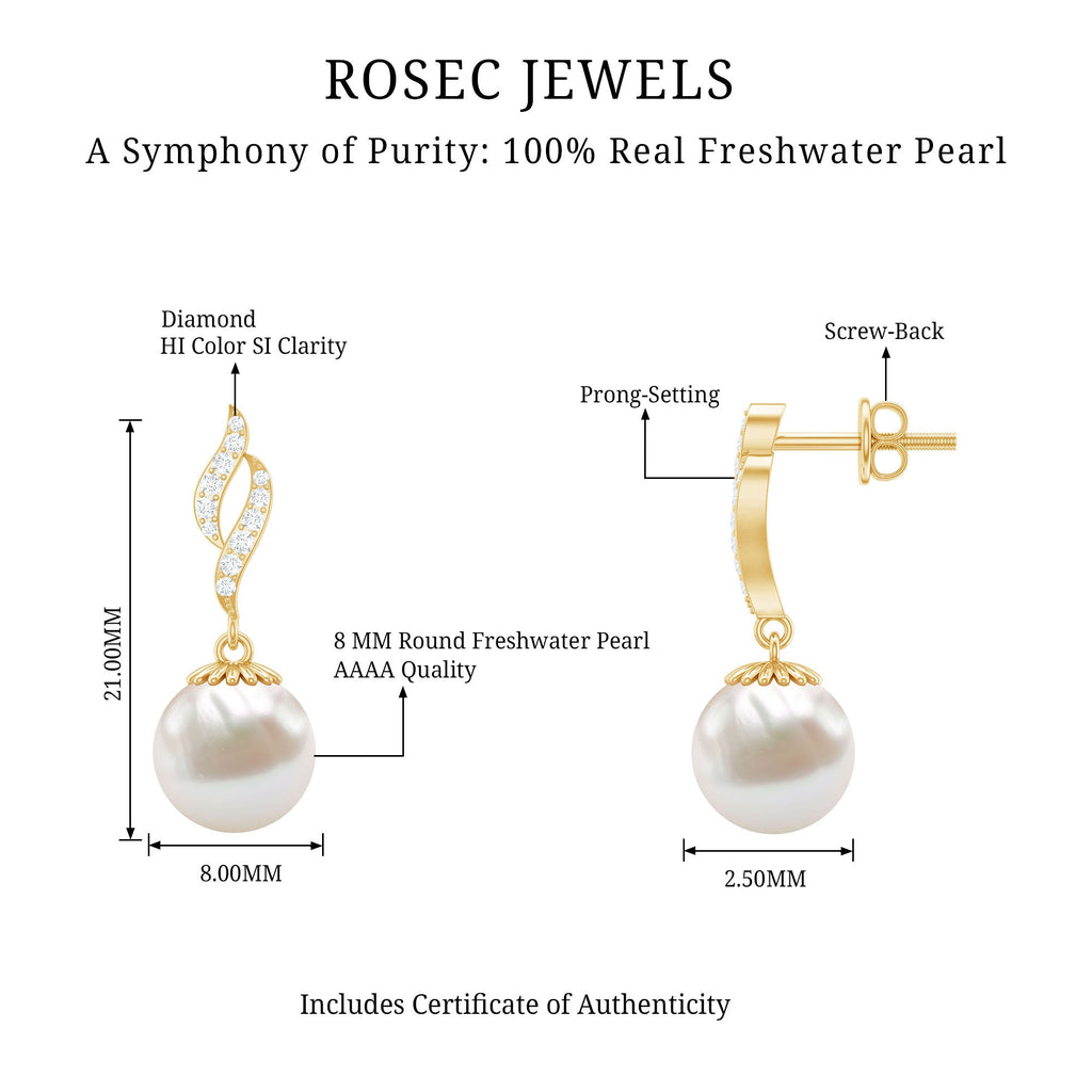 Freshwater Pearl Earrings | Classic Pearl Drop & Diamond Accent Design