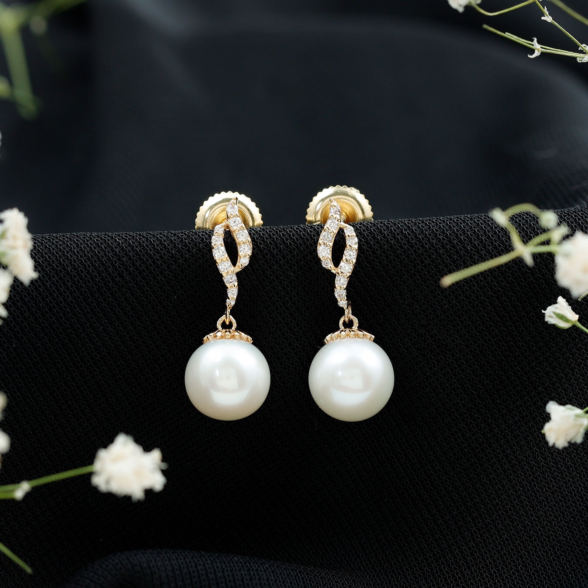 Freshwater Pearl Earrings | Classic Pearl Drop & Diamond Accent Design