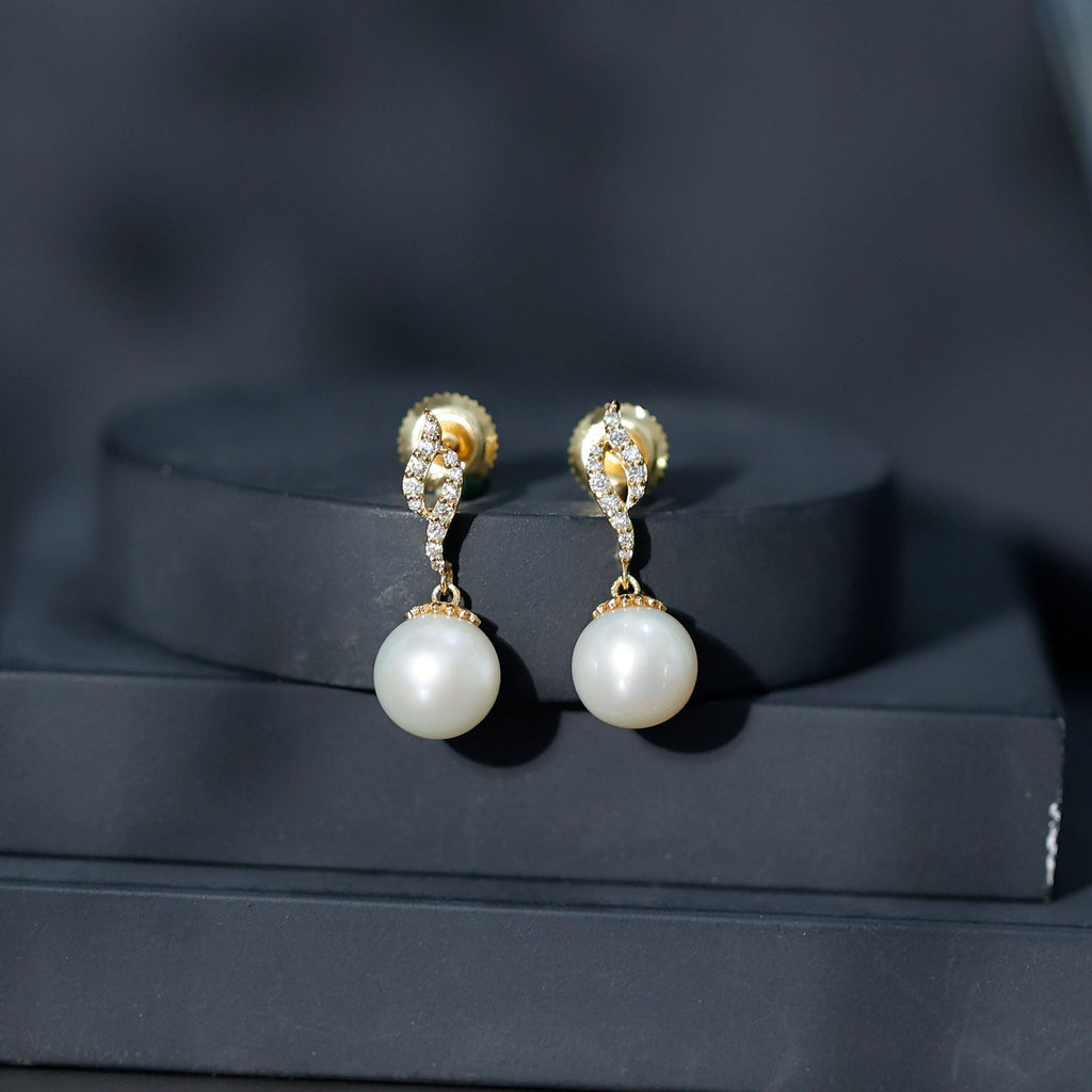 Freshwater Pearl Earrings | Classic Pearl Drop & Diamond Accent Design