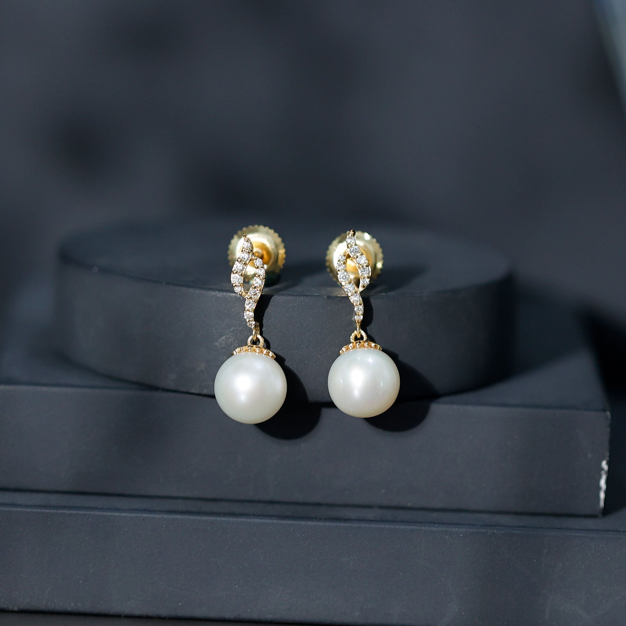 Freshwater Pearl Earrings | Classic Pearl Drop & Diamond Accent Design
