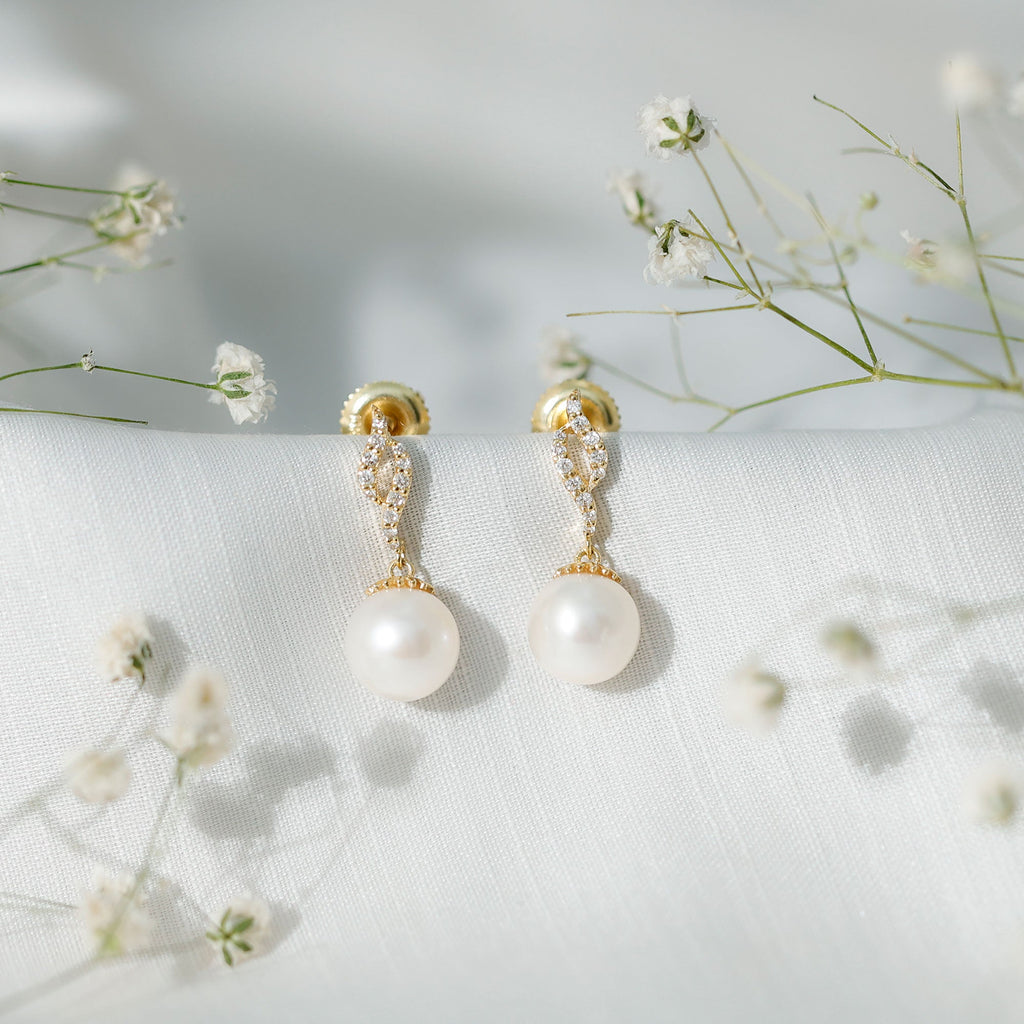 Freshwater Pearl Earrings | Classic Pearl Drop & Diamond Accent Design