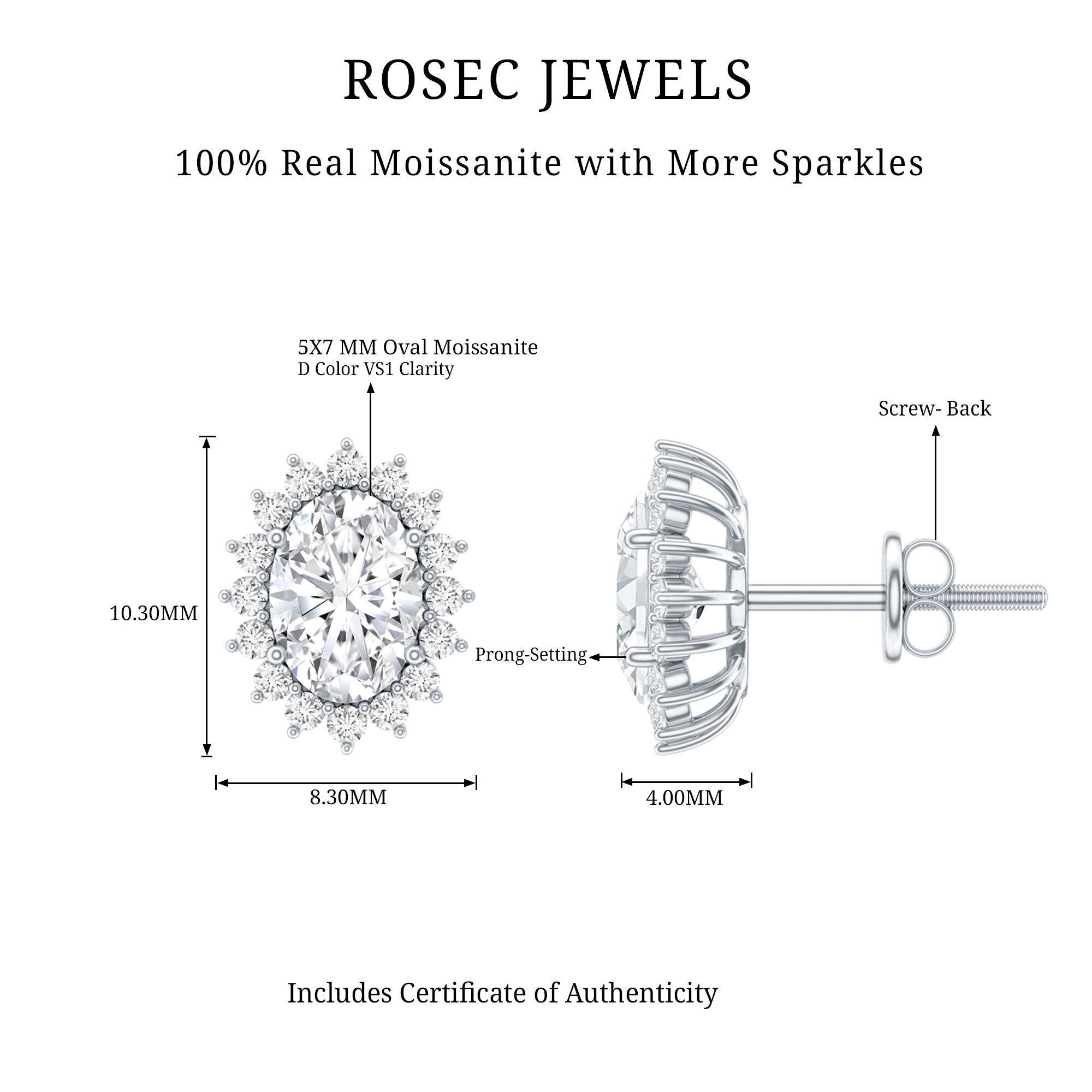Oval Moissanite Earrings – 2 Carat Halo Stud Earrings | Sterling Silver Jewelry