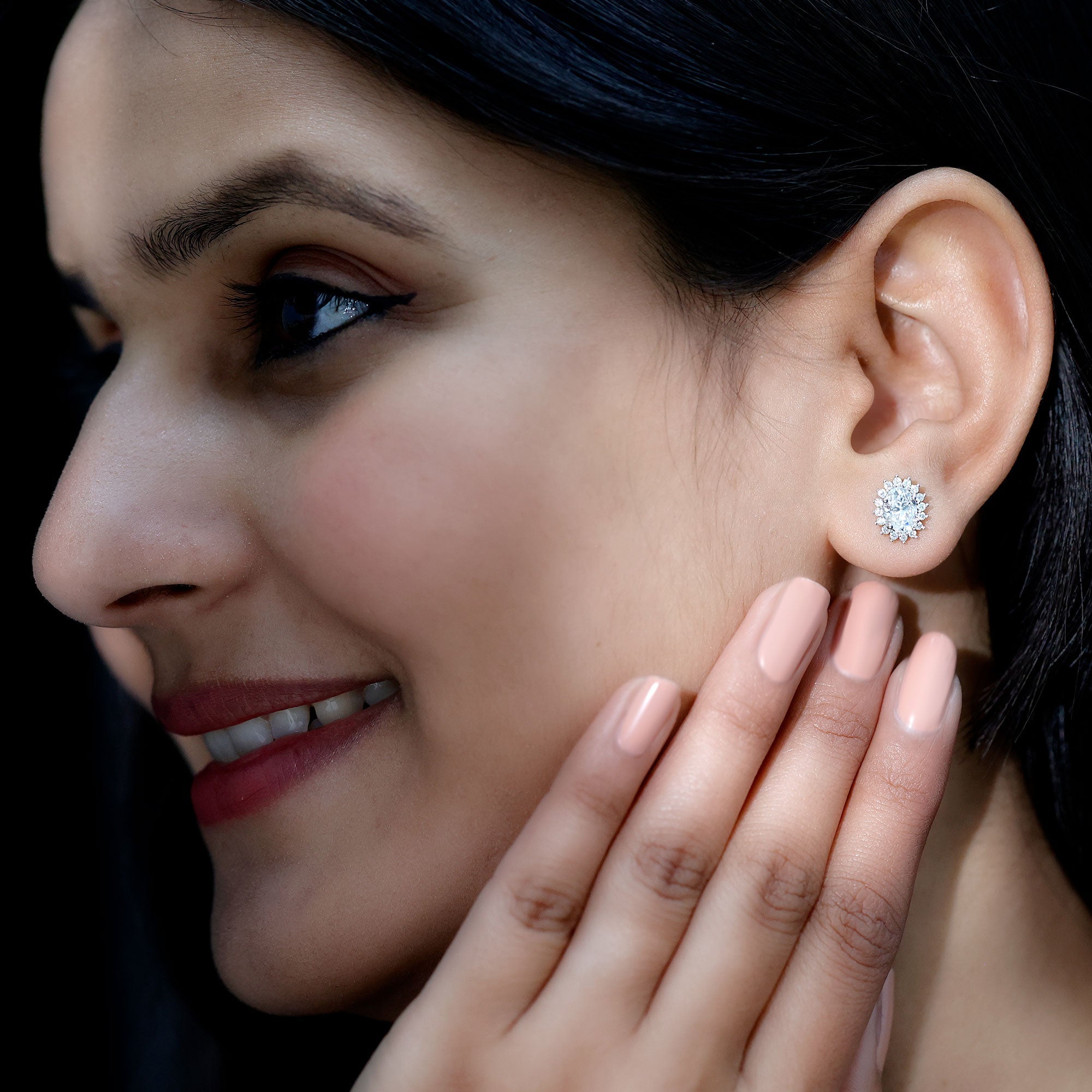 Oval Moissanite Earrings – 2 Carat Halo Stud Earrings | Sterling Silver Jewelry