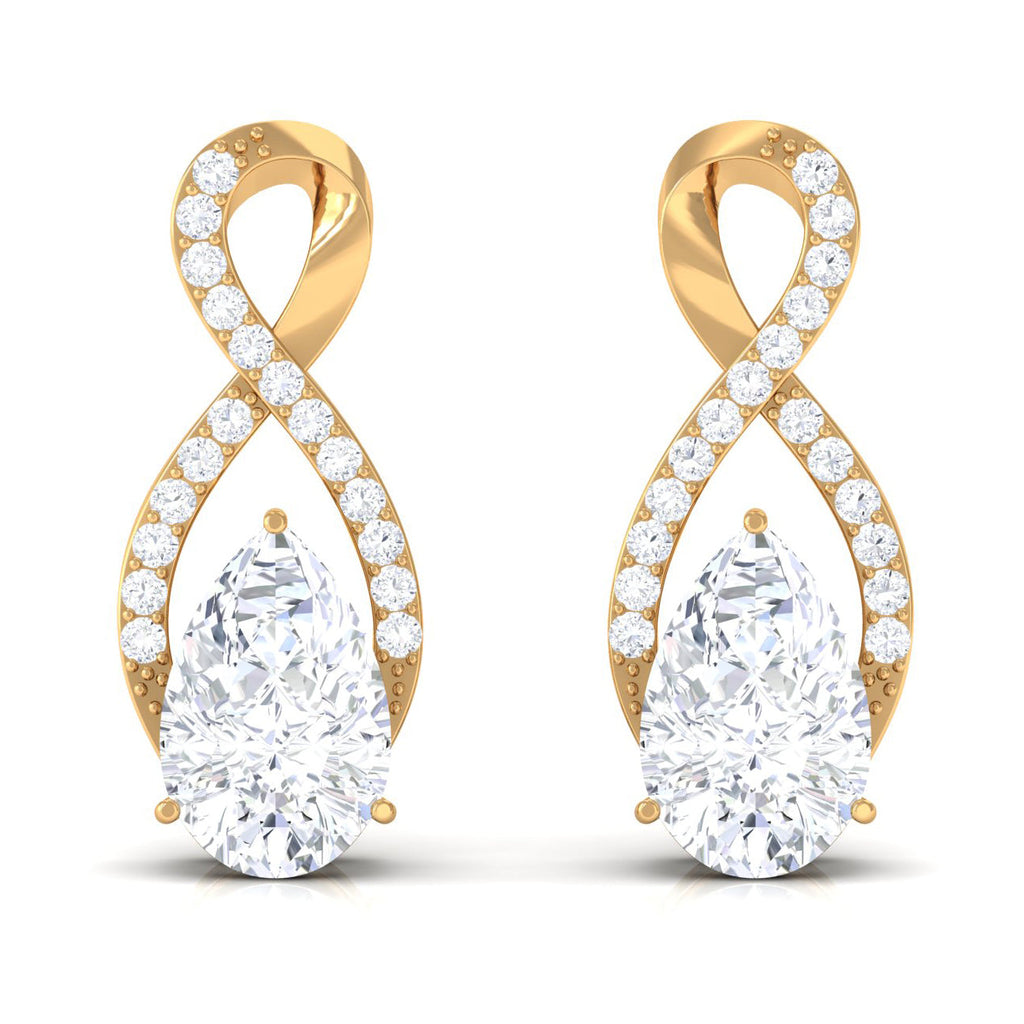 Infinity Stud Earrings with 1.5 Carat Pear Shape Moissanite for Women