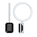 Natural 3.6 Carat Emerald Cut Black Onyx Hoop Drop Earrings with Diamond