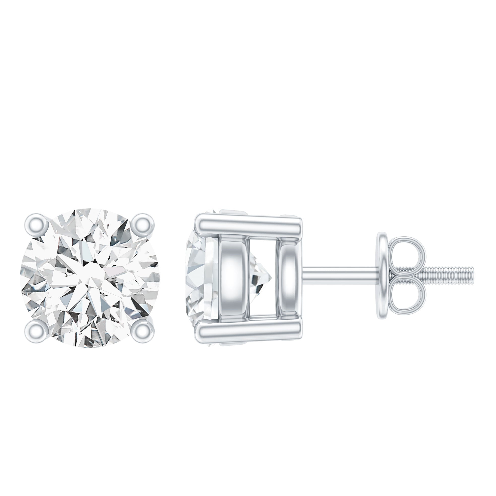 Moissanite Stud Earrings | 4MM Round Solitaire Studs with Screw Back Closure | Ethical Jewelry
