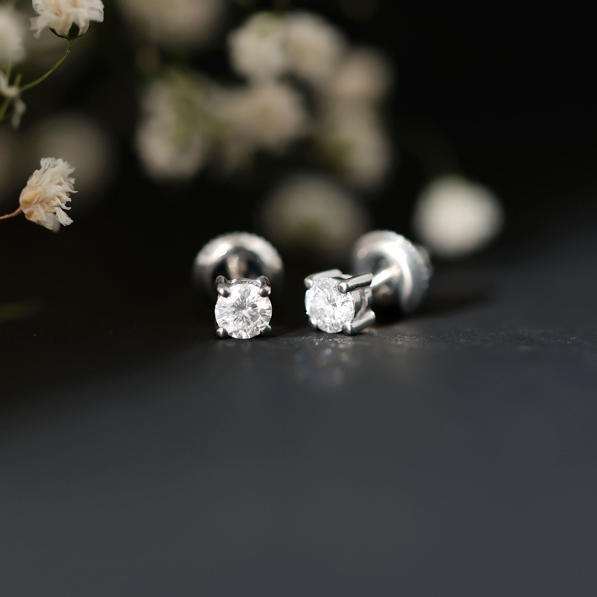 Moissanite Stud Earrings | 4MM Round Solitaire Studs with Screw Back Closure | Ethical Jewelry