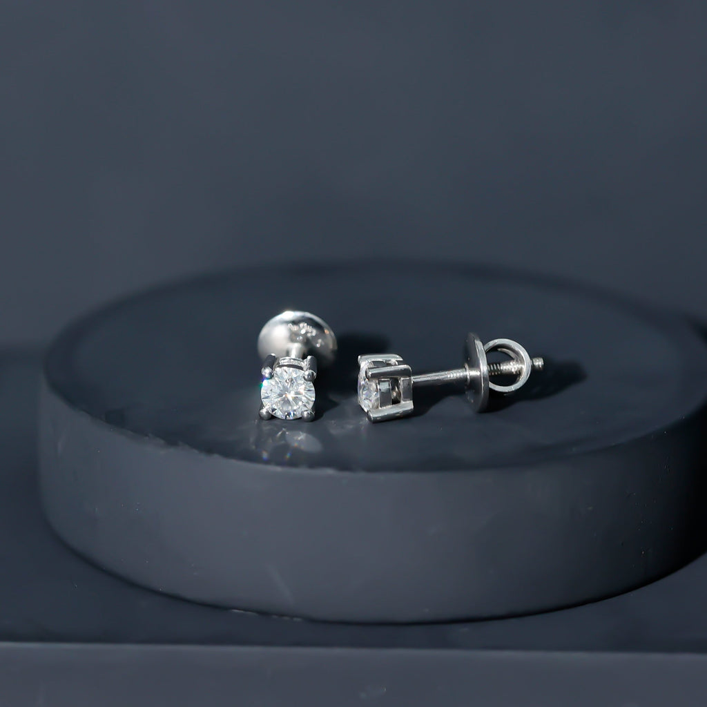 Moissanite Stud Earrings | 4MM Round Solitaire Studs with Screw Back Closure | Ethical Jewelry