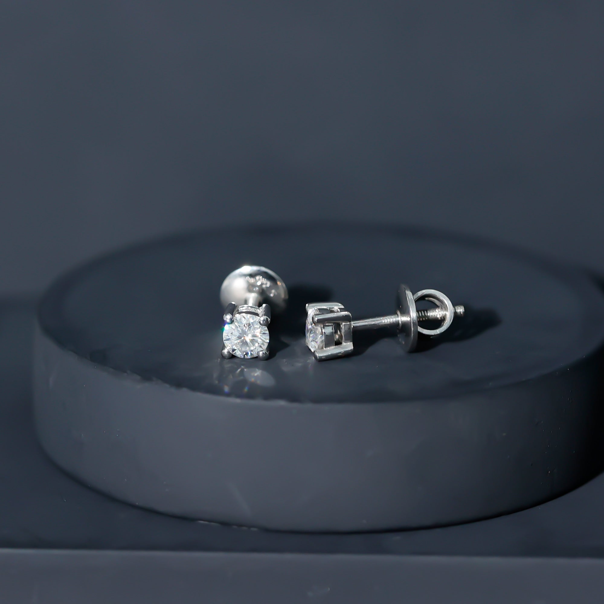 Moissanite Stud Earrings | 4MM Round Solitaire Studs with Screw Back Closure | Ethical Jewelry