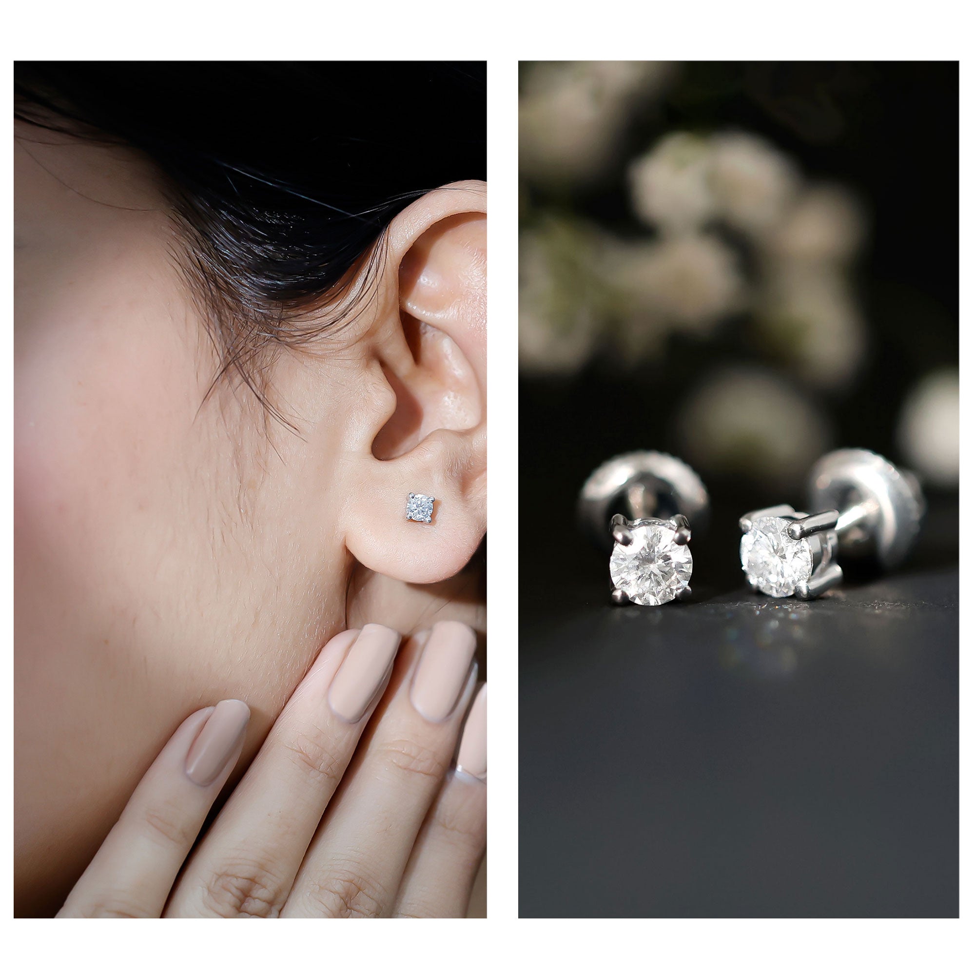 Moissanite Stud Earrings | 4MM Round Solitaire Studs with Screw Back Closure | Ethical Jewelry