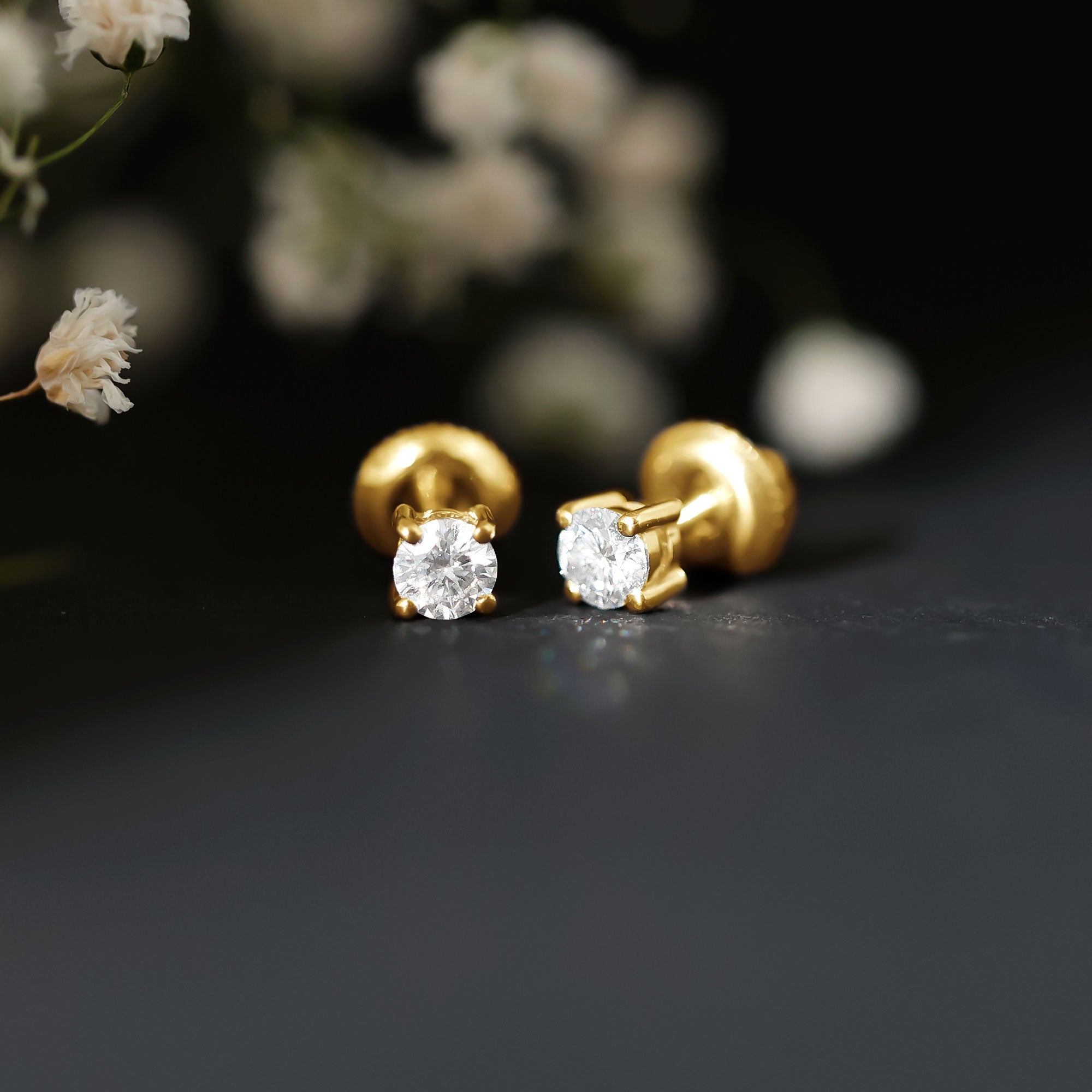 Moissanite Stud Earrings | 4MM Round Solitaire Studs with Screw Back Closure | Ethical Jewelry