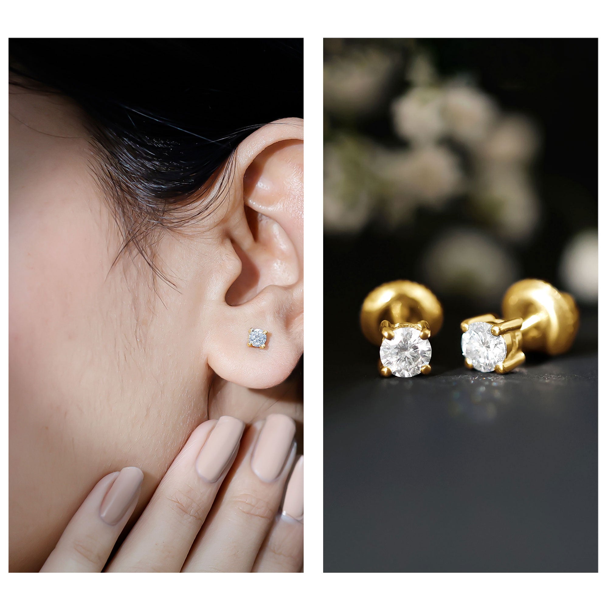 Moissanite Stud Earrings | 4MM Round Solitaire Studs with Screw Back Closure | Ethical Jewelry