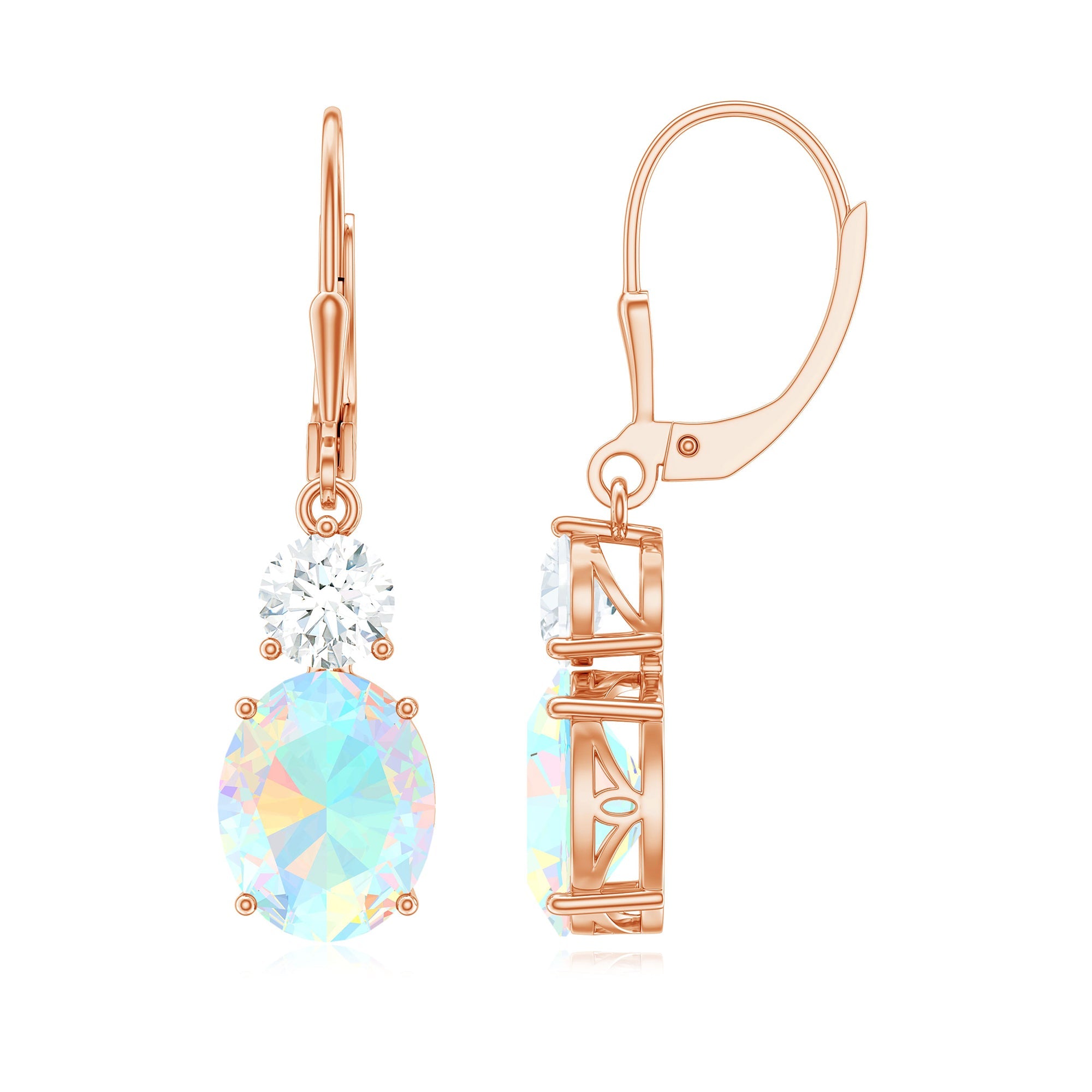 Certified Real 2.6 Carat Oval Ethiopian Opal Drop Earrings with Moissanite