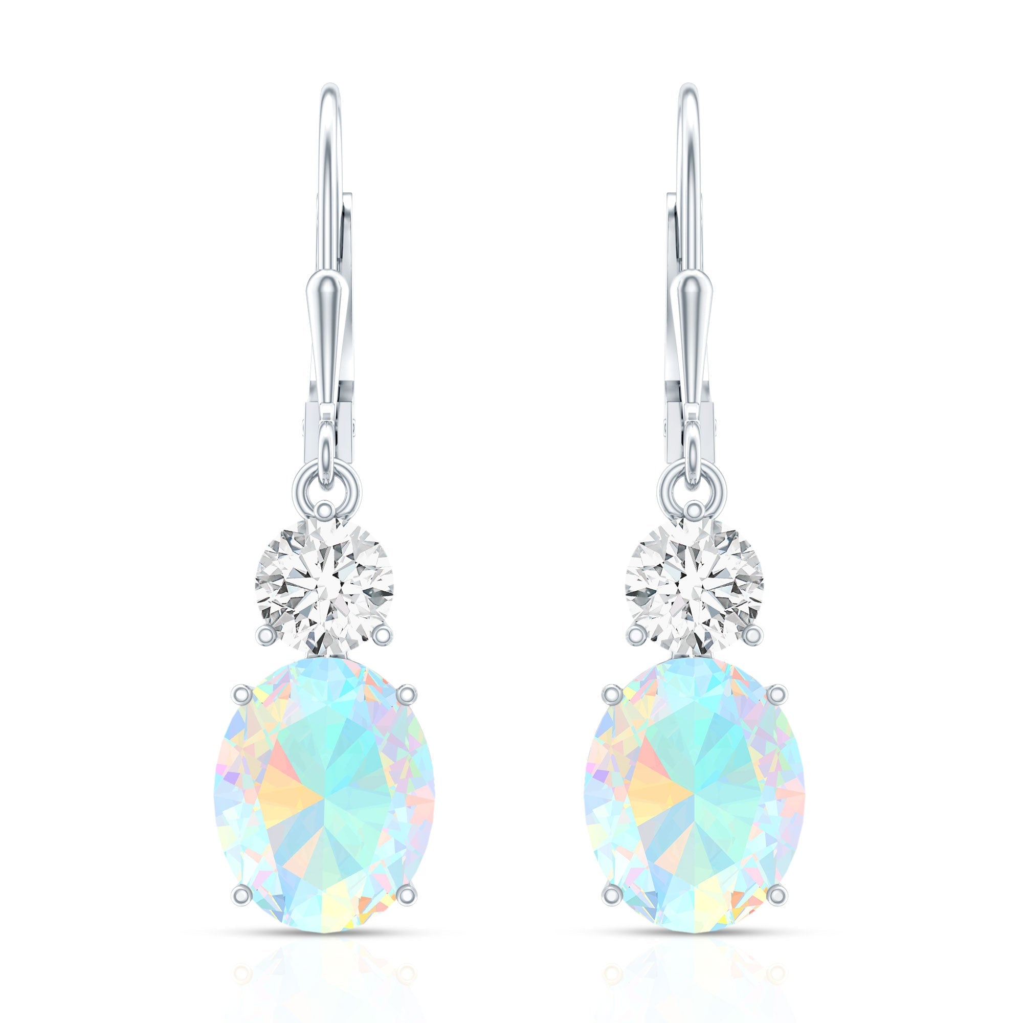 Certified Real 2.6 Carat Oval Ethiopian Opal Drop Earrings with Moissanite