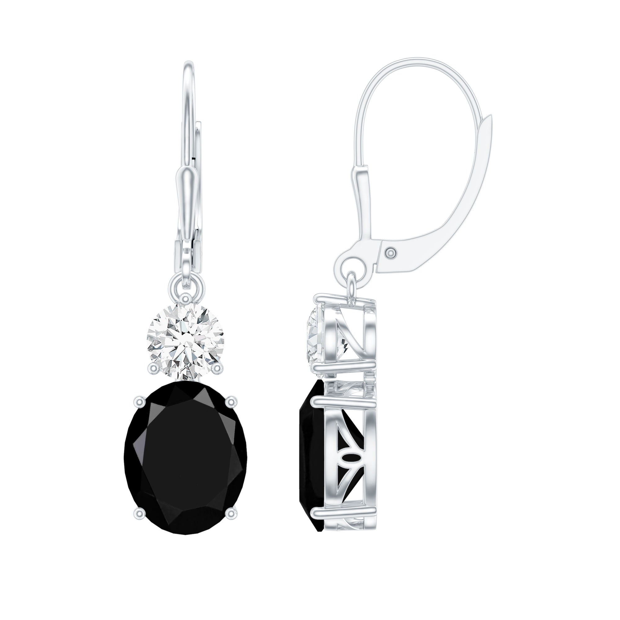 Natural 5 Carat Oval Black Onyx Drop Earrings with Lever Back
