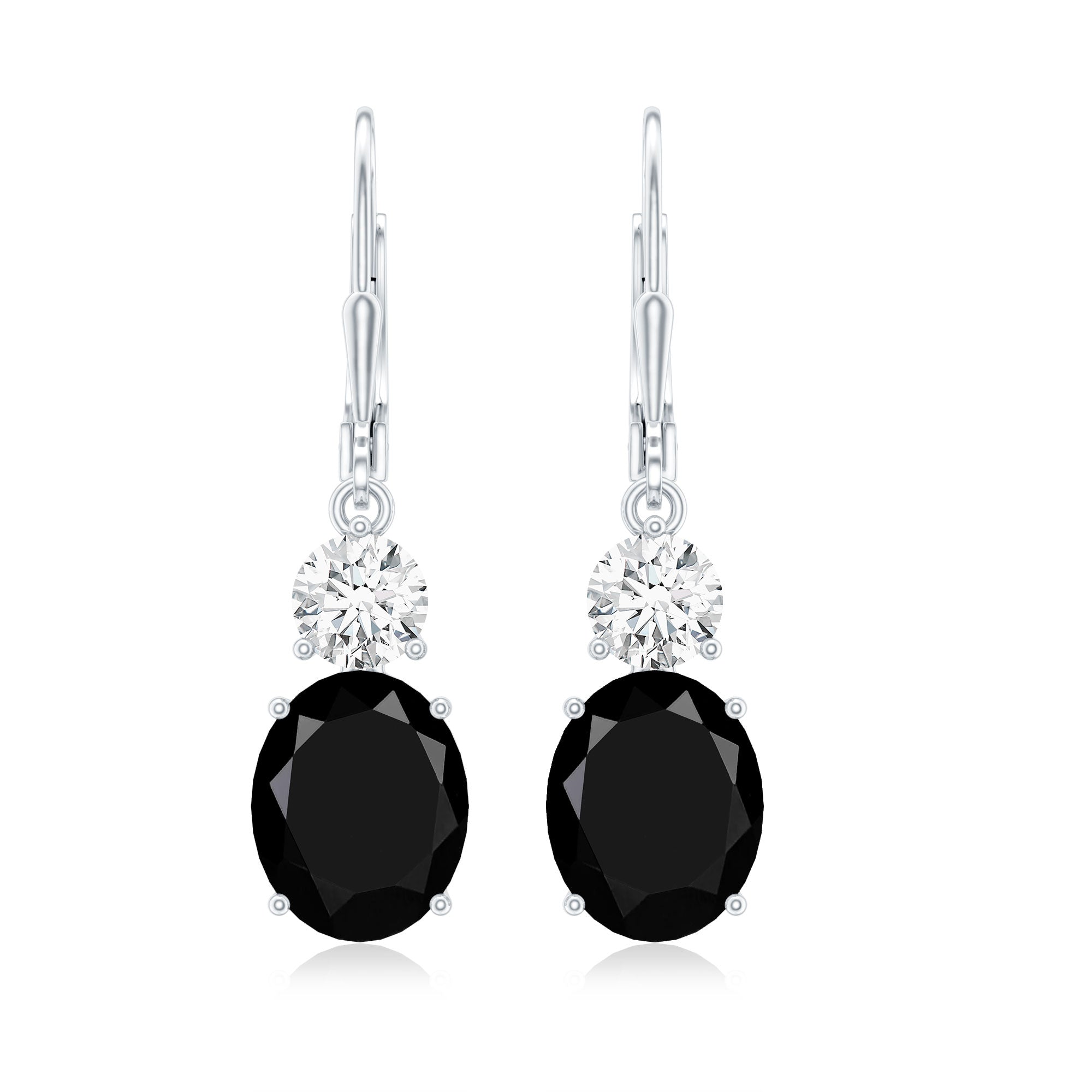 Natural 5 Carat Oval Black Onyx Drop Earrings with Lever Back