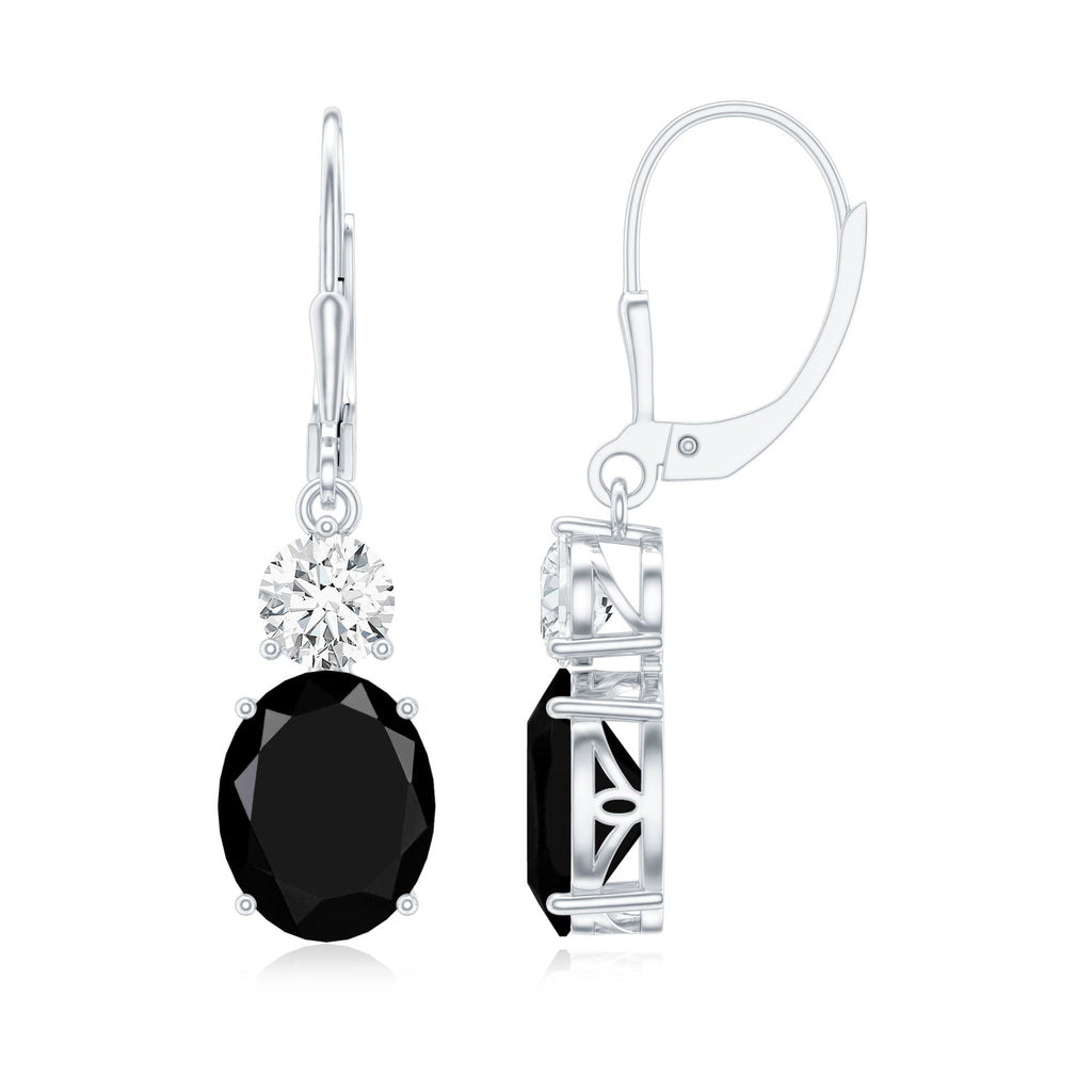 Natural 5 Carat Oval Black Onyx Drop Earrings with Lever Back