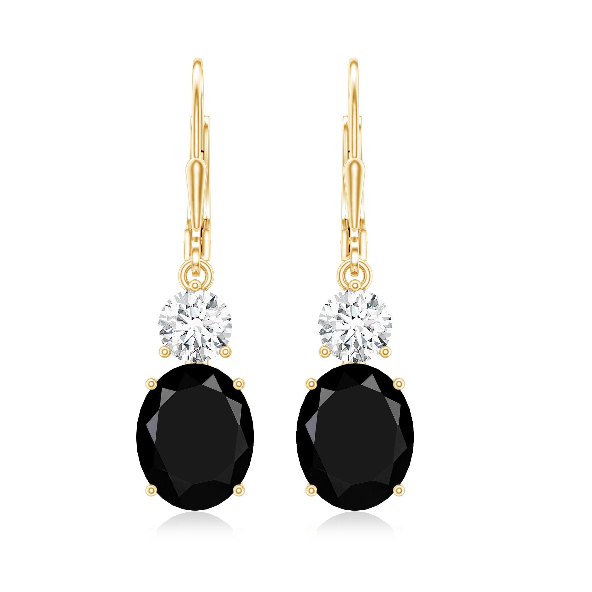 Natural 5 Carat Oval Black Onyx Drop Earrings with Lever Back