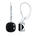 Genuine 4.2 Carat Cushion Cut Black Spinel Drop Earrings Lever Back
