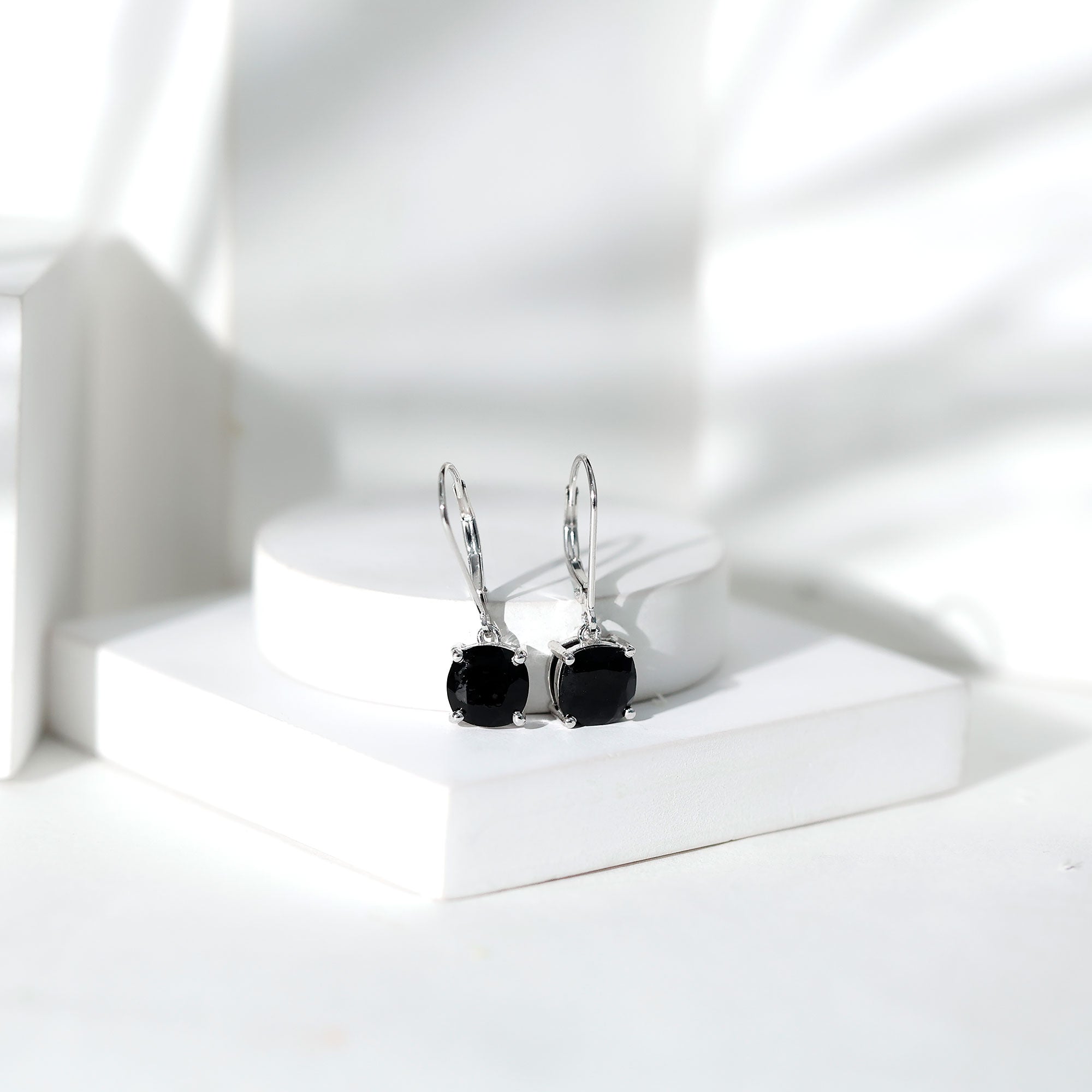 Genuine 4.2 Carat Cushion Cut Black Spinel Drop Earrings Lever Back