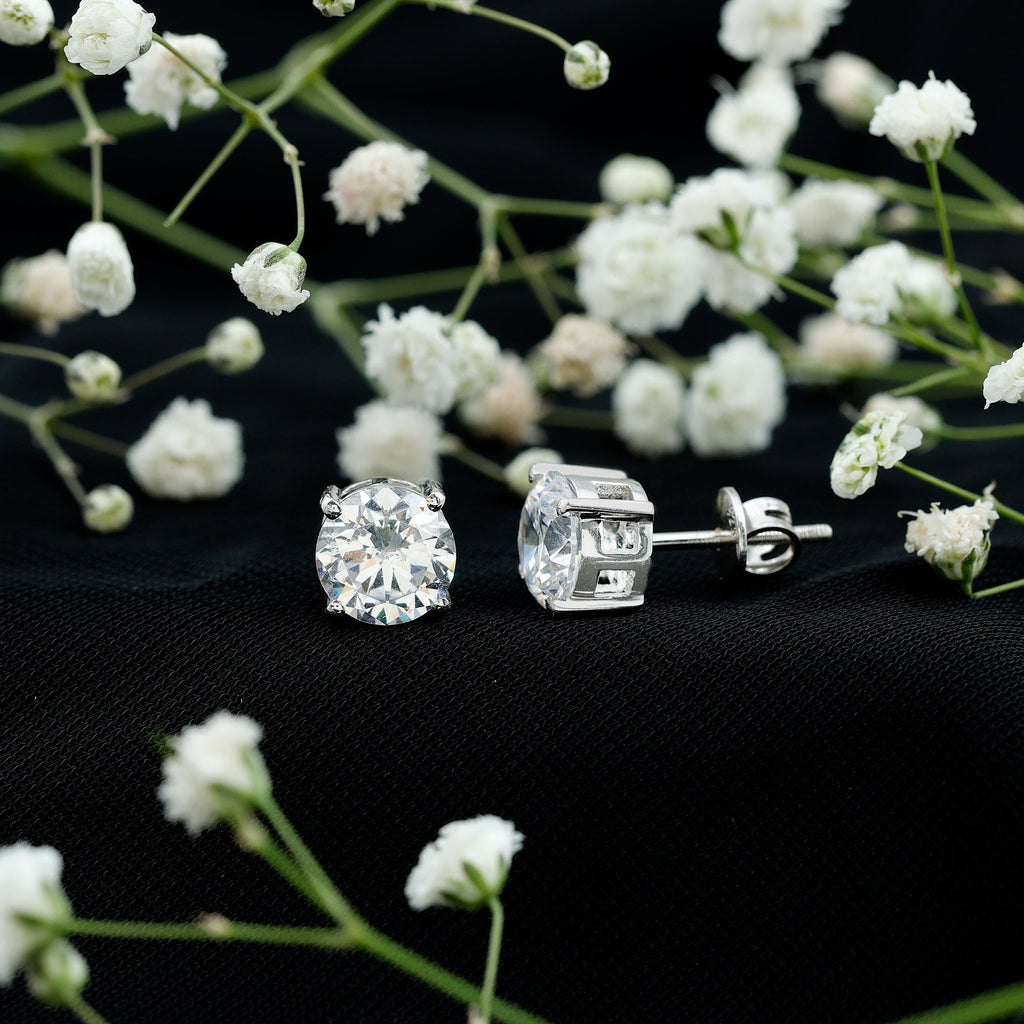 Cubic Zirconia Stud Earrings - 4 Carat Round CZ Silver Claw Set Earrings