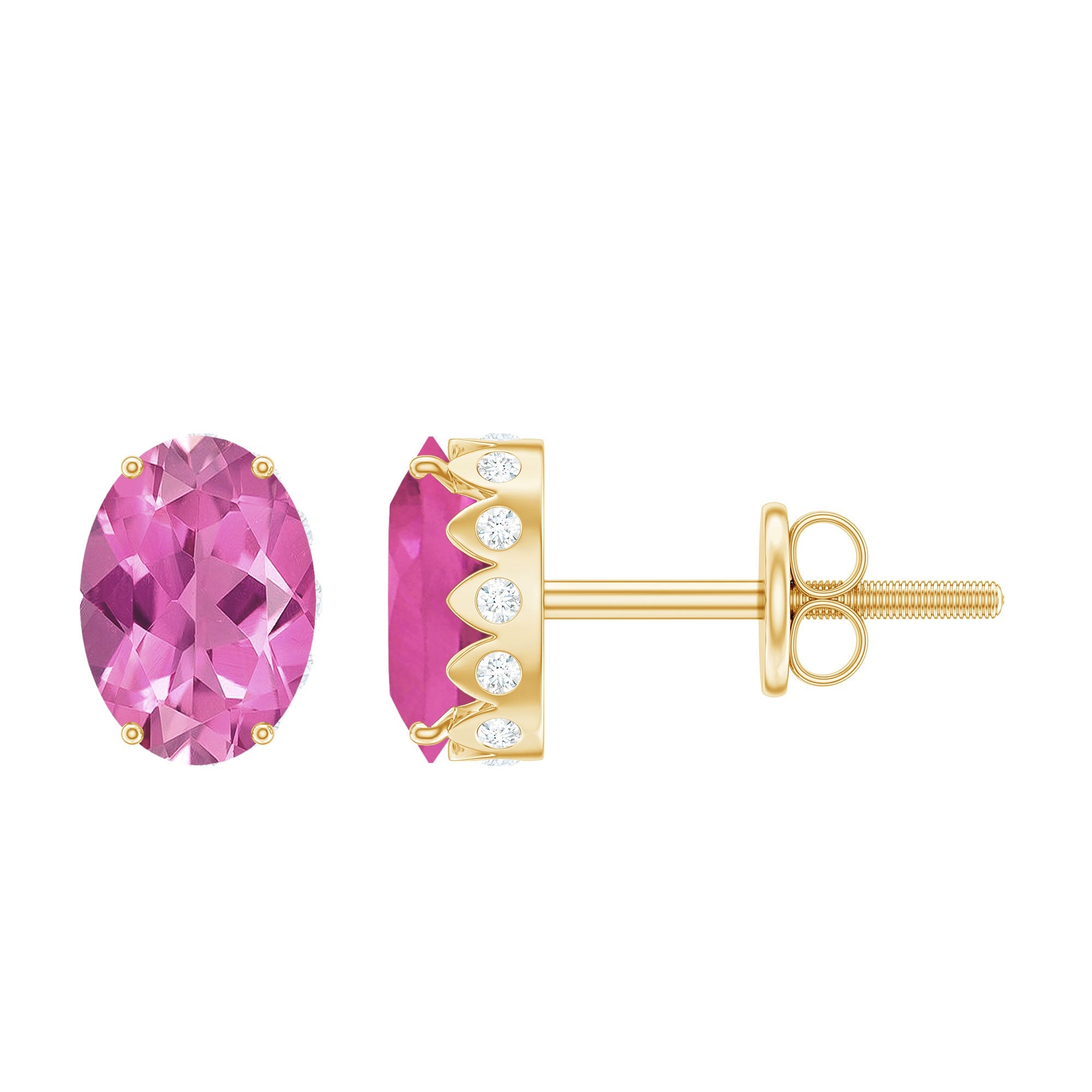 Pink Tourmaline Earrings – 2 Carat Oval Studs With Sparkling Diamond Accents