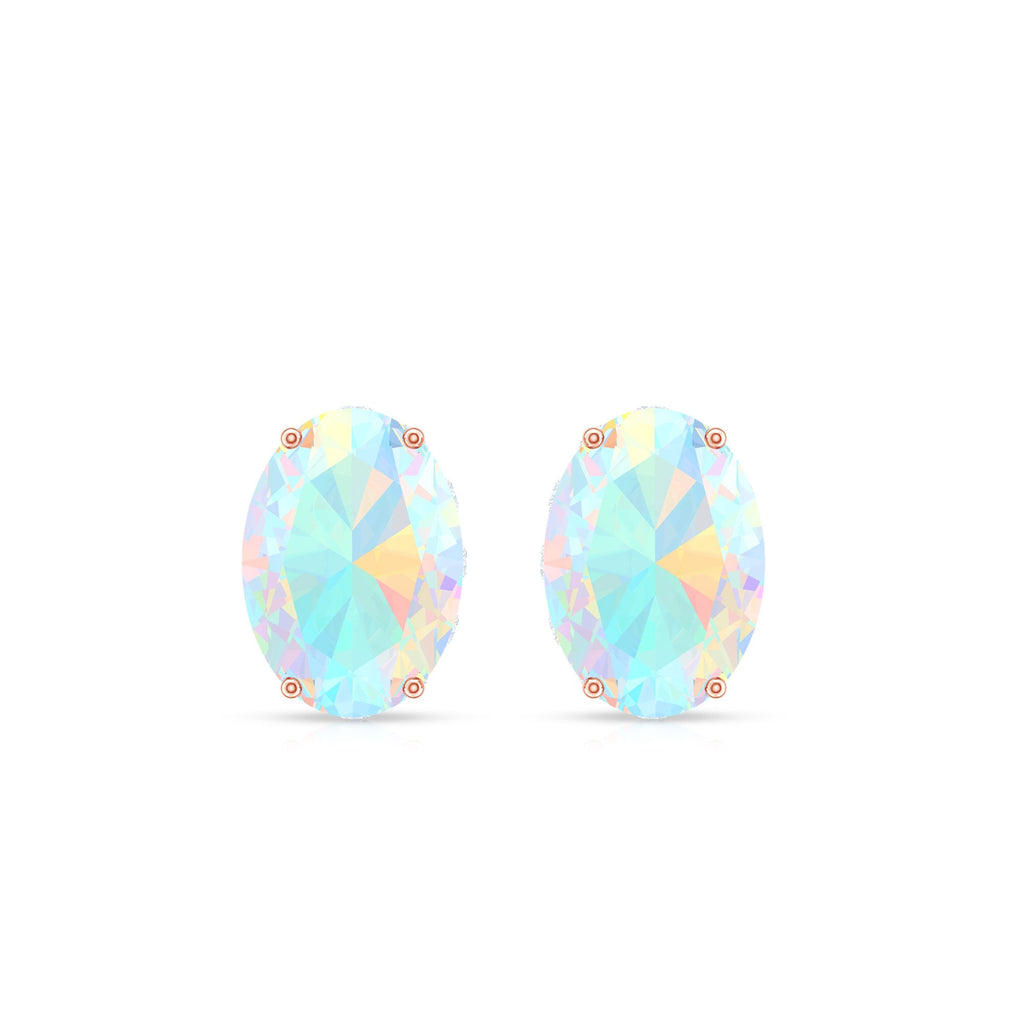 Natural 2.4 Carat Oval Ethiopian Opal Classic Stud Earrings with Diamond