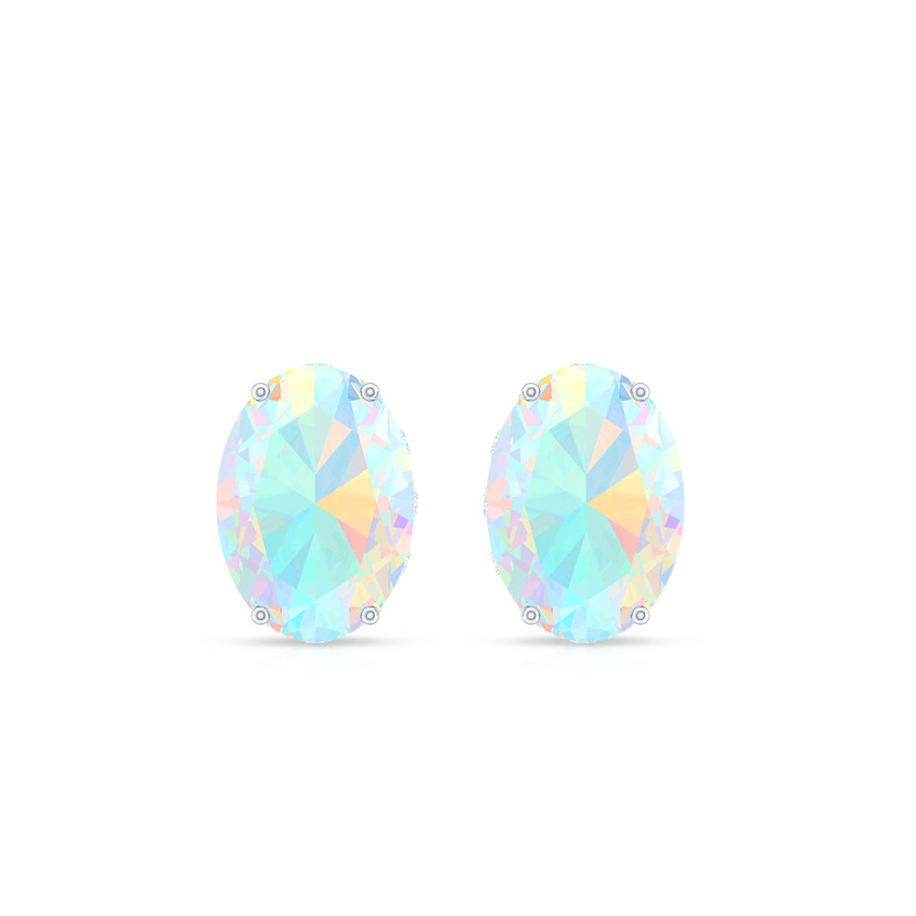 Natural 2.4 Carat Oval Ethiopian Opal Classic Stud Earrings with Diamond